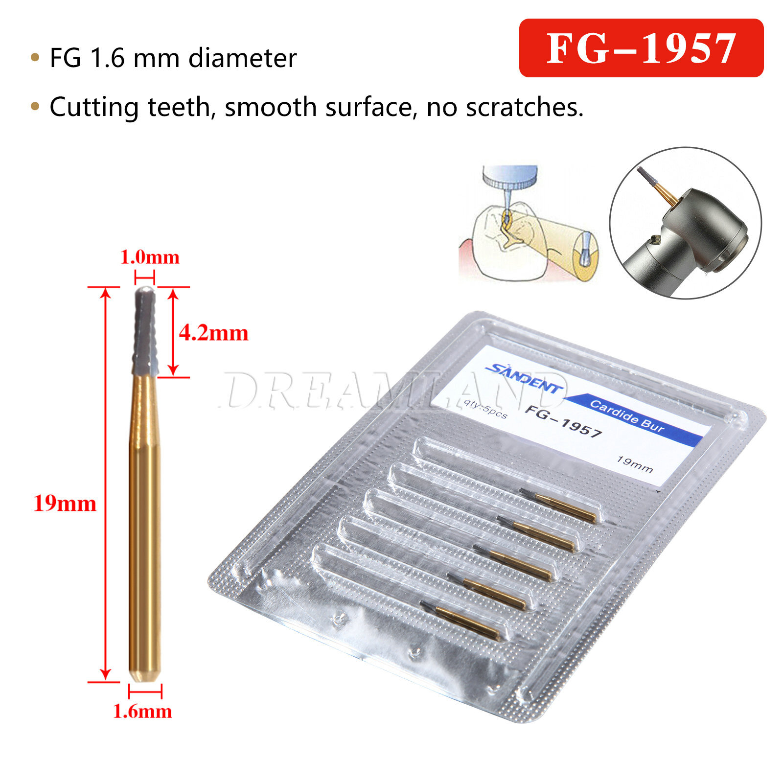 Dental Tungsten Steel Carbide Crown Metal Cutting Burs For High Speed FG-1957