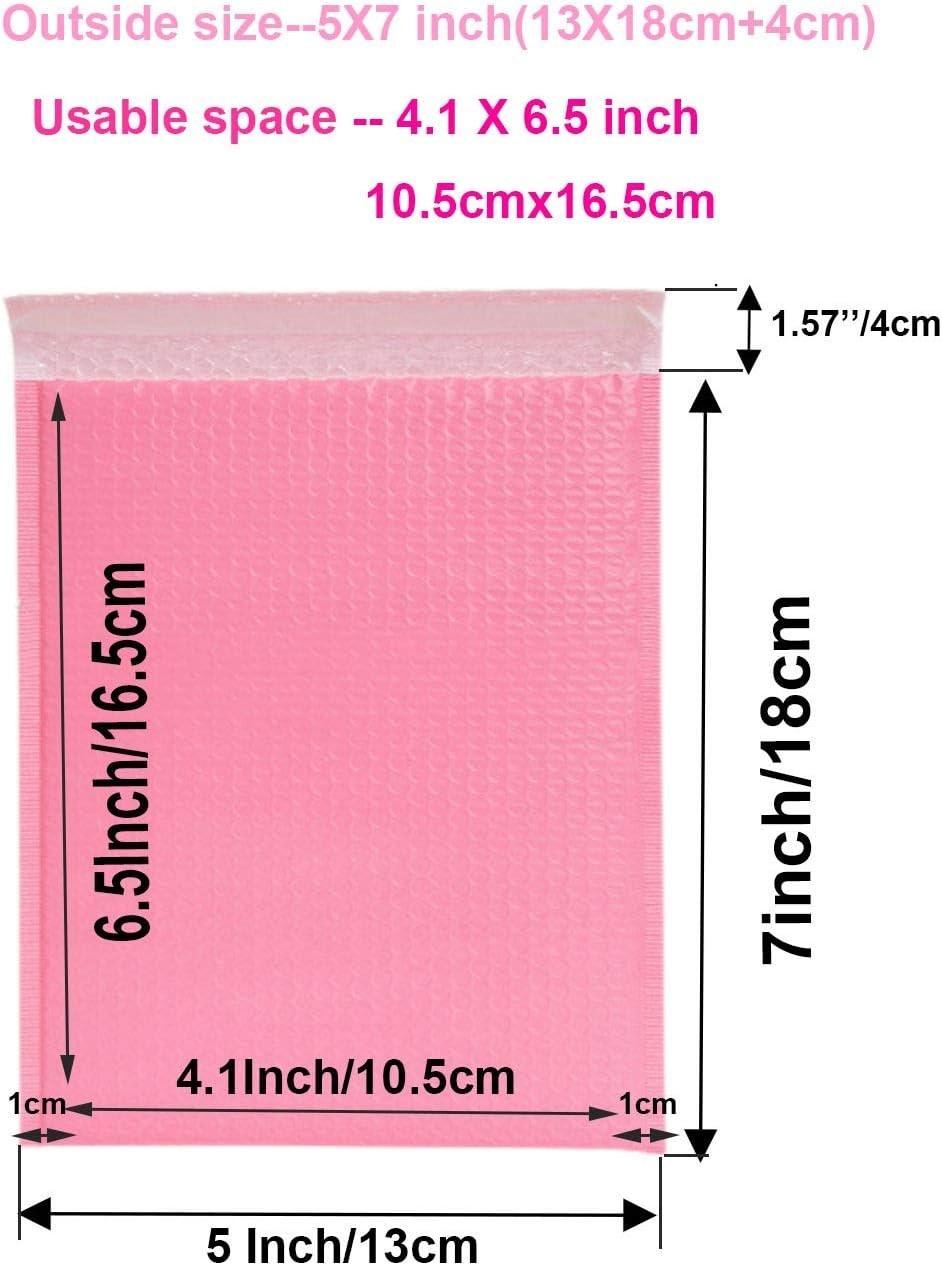 Small Poly Bubble Lined Mailers Padded 24 Pack 5×7 Inches 4 Colors Pink Green…