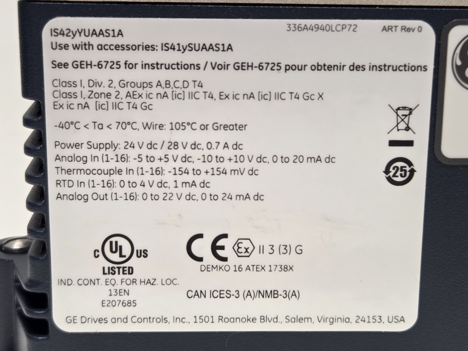 GE IS430SSUAH1A Mark VIeS Universal Analogue Input /Output YUAAS1A