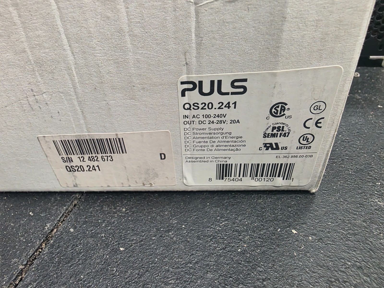 PULS Dimension QS20.241 DIN Rail Power Supply | 24V 20A 480W | AC 100-240V In