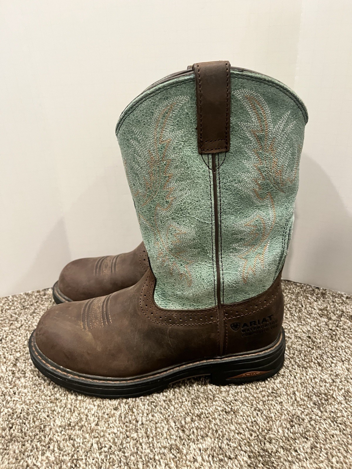 Ariat Tracey Work Boots Brown/Turquoise WP Comp Toe Womens US 8.5 B Medium EUC