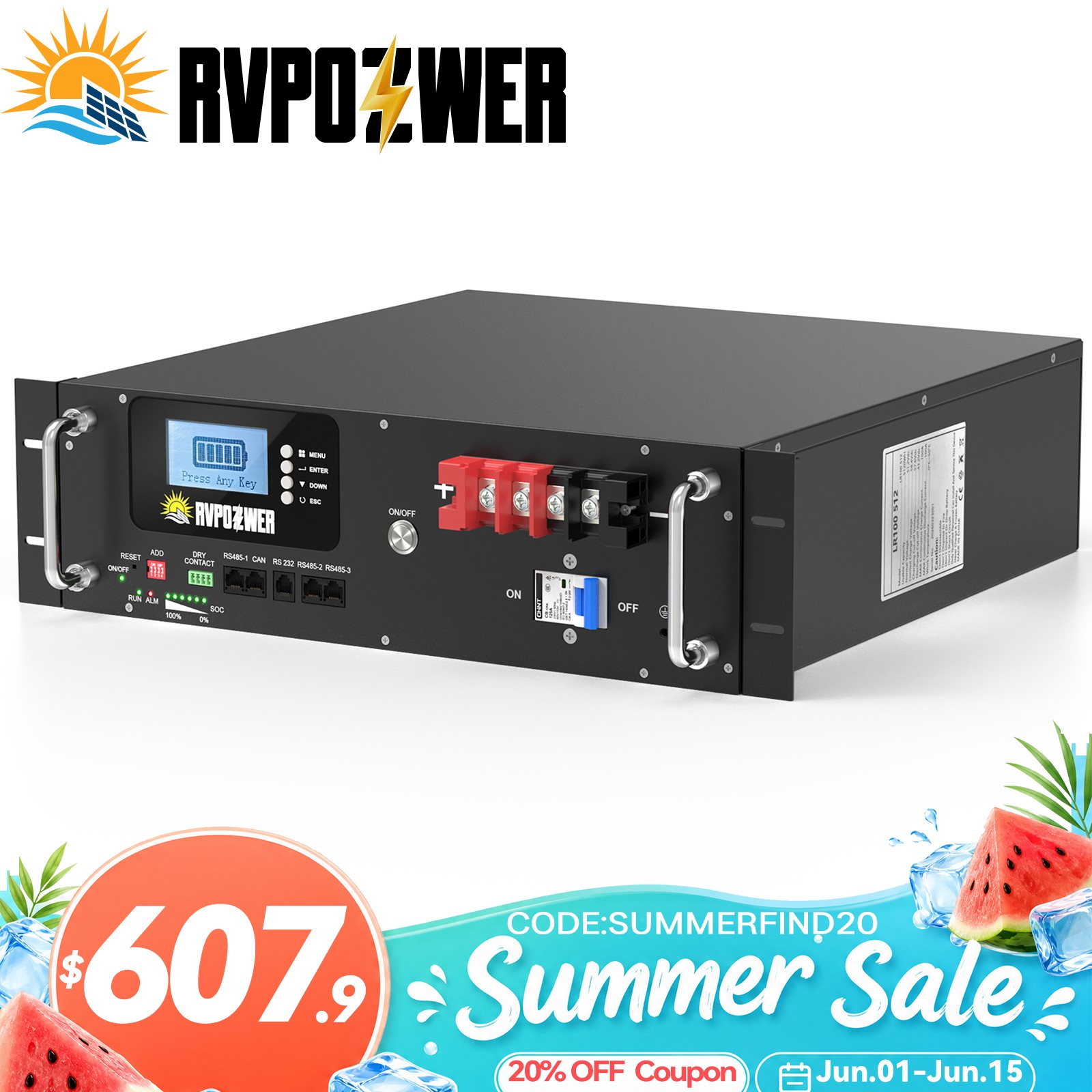 5.12kWh 48V 100Ah LiFePO4 Lithium Battery Server Rack Battery 3U Solar System
