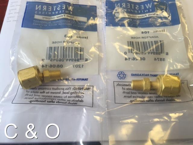 WESTERN 103 104 OXYGEN ACETYLENE HOSE ADAPTORS – «A» HOSE to «B» TORCH/REGULATOR