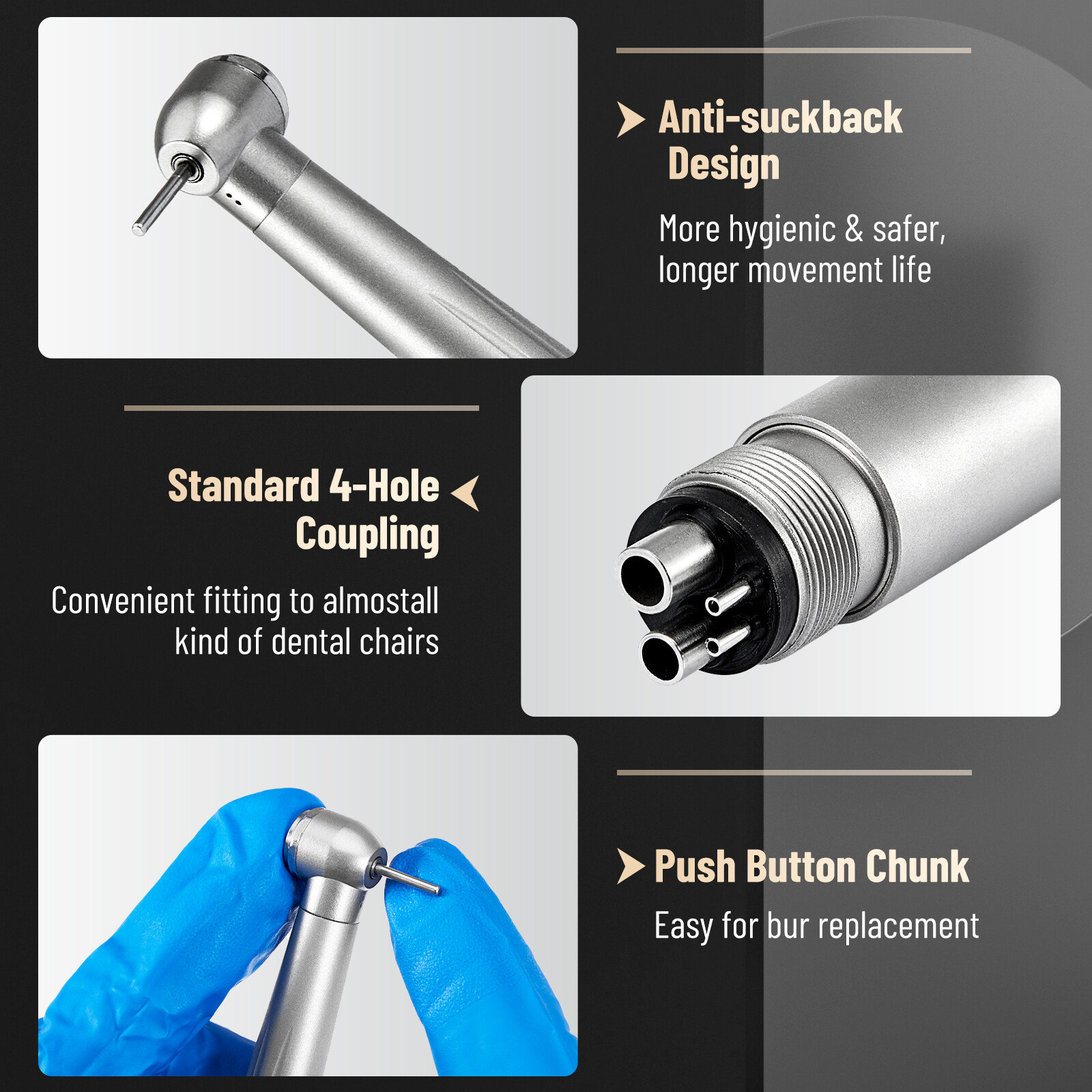 10Pack High Dental Speed Handpiece Push Button 4 Hole Fit NSK Pana Max Style USA
