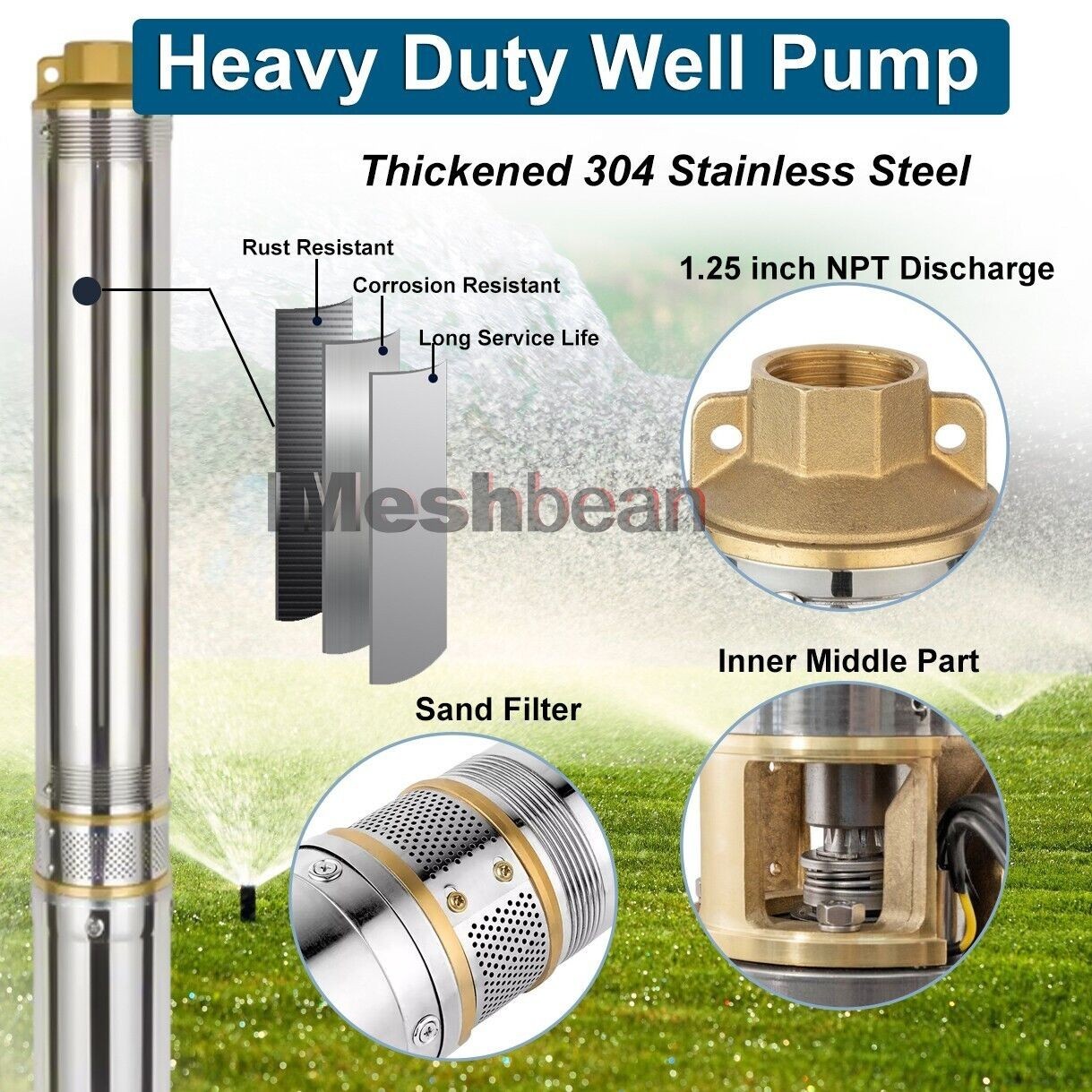 3″ OD 1 HP Deep Well Submersible Pump 230V 13GPM 247ft w/Control Box 100ft Cord