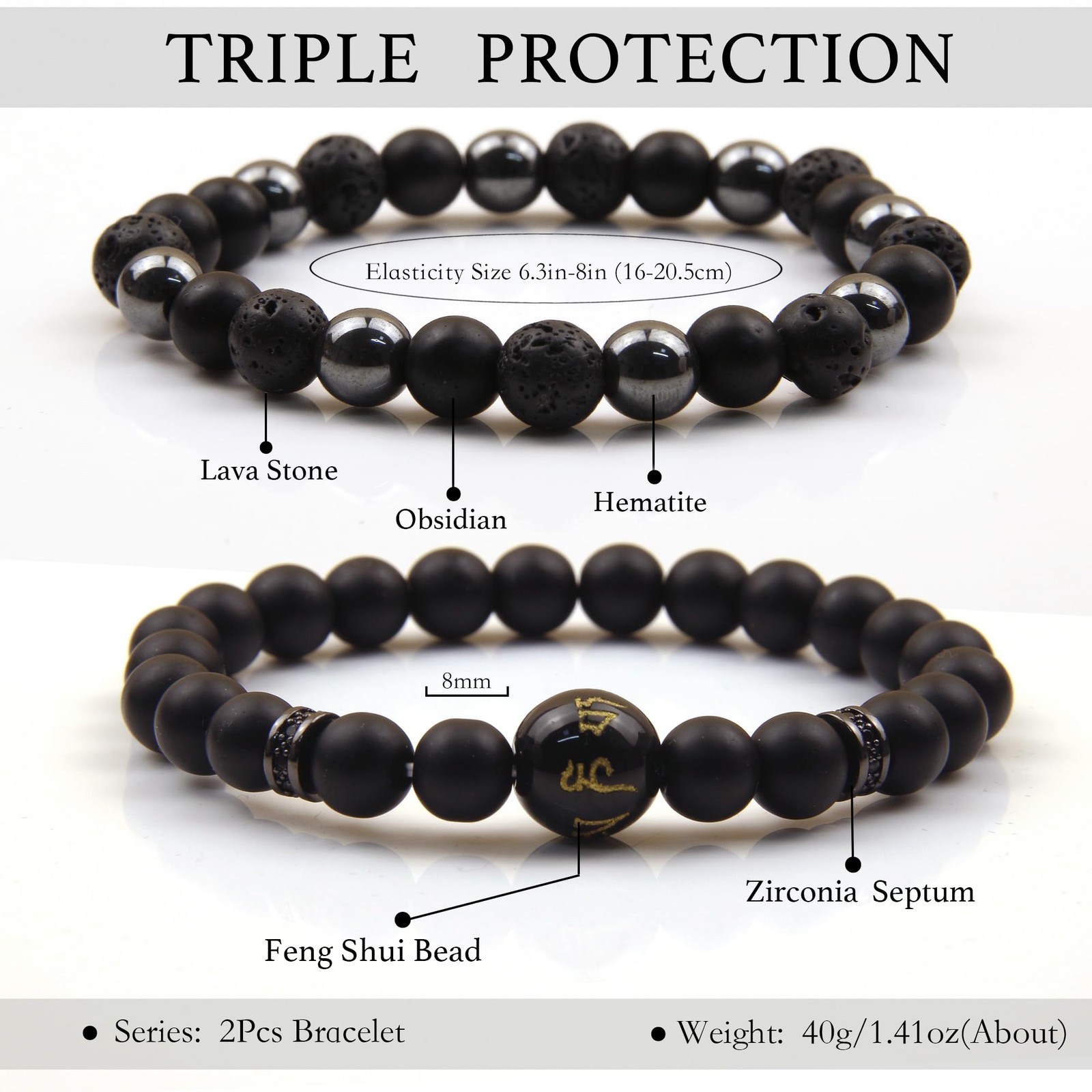 GDLKPYHS Black Obsidian Feng Shui Bracelet for Men – Tourmaline/Onyx/Hematite