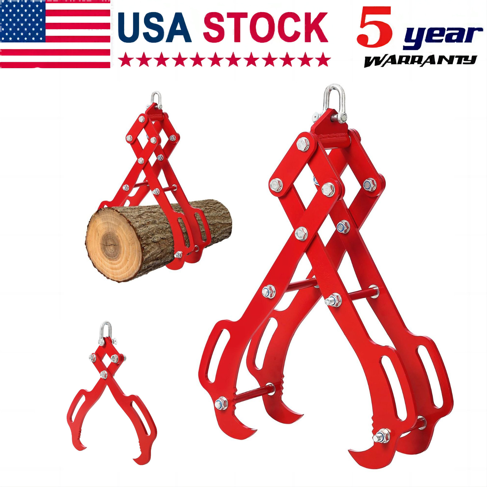 18/28/36″ 2 4 Claw Log Lifting Tongs Swivel Grapple Timber Claw Felling Grabber