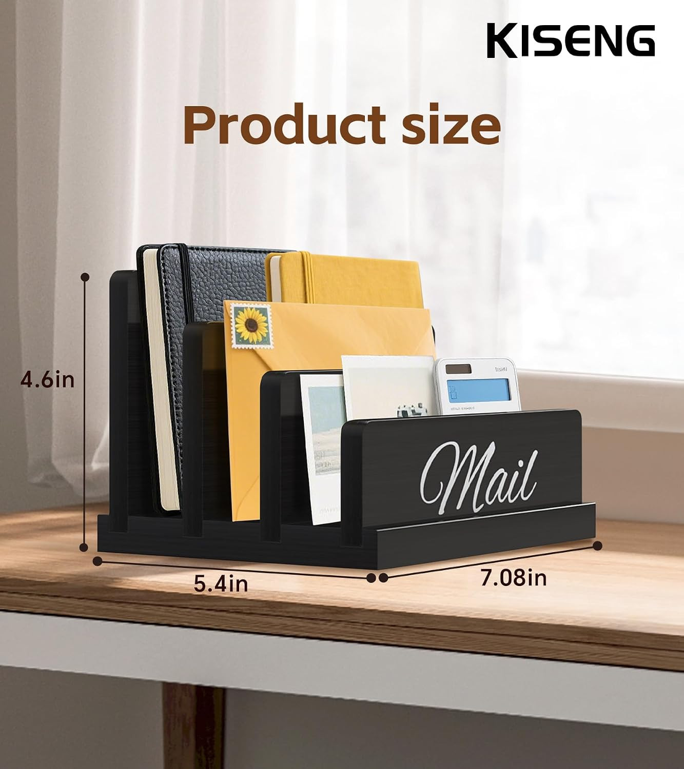 Mail Organizer for Desk, Wooden Mail Holder with Divider, 3-Slot | Sorter File H
