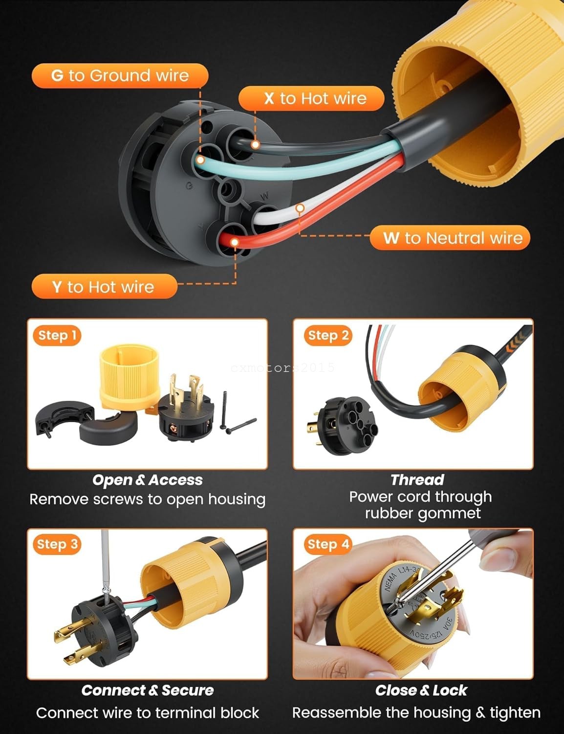 NEMA L14-30P Male Plug 30A 125/250V Twist Lock 4 Prong Generator Locking Plug UL