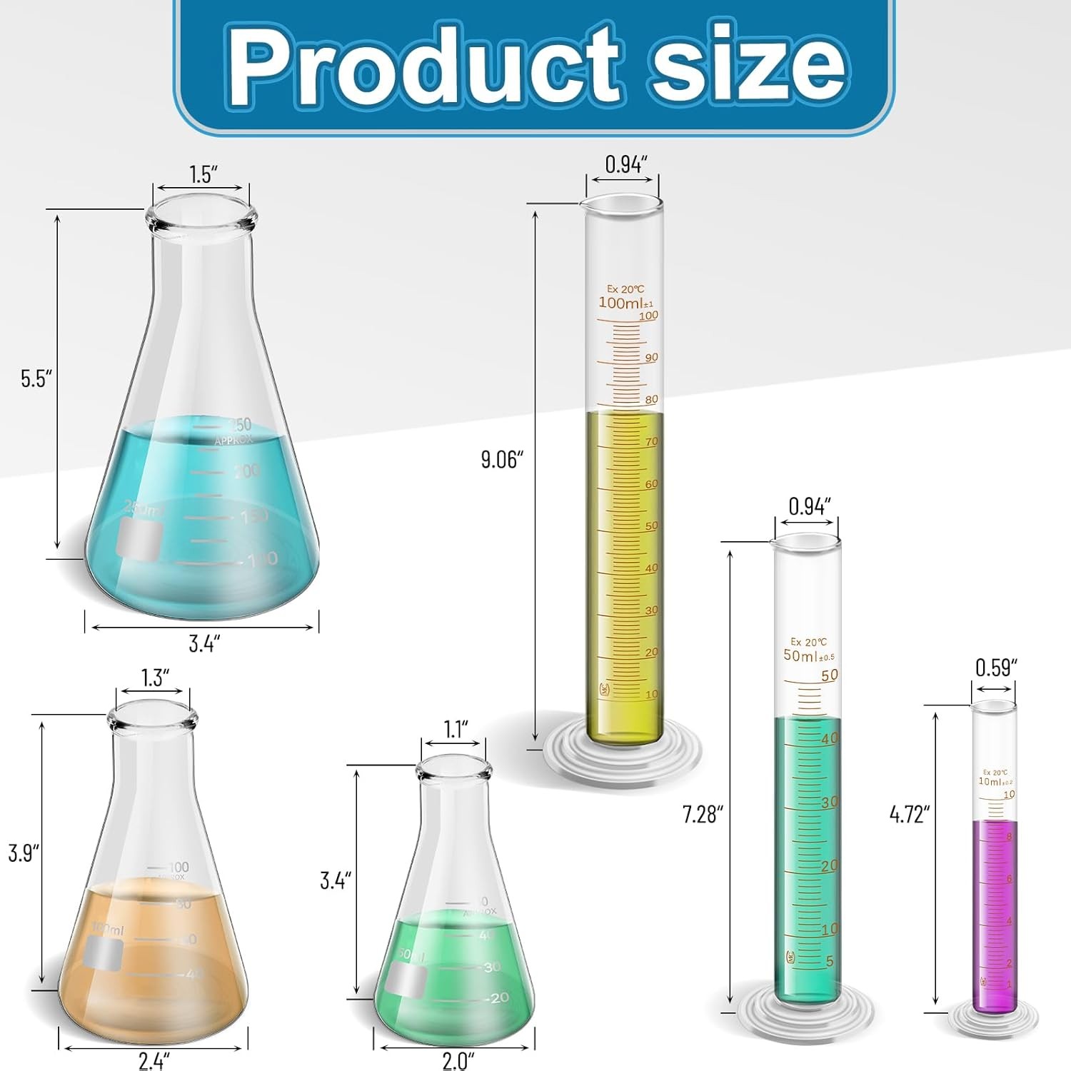 14Pcs Lab Flask Glass Measuring Glass Set: Beakers & Cylinders Lab Drying Rack