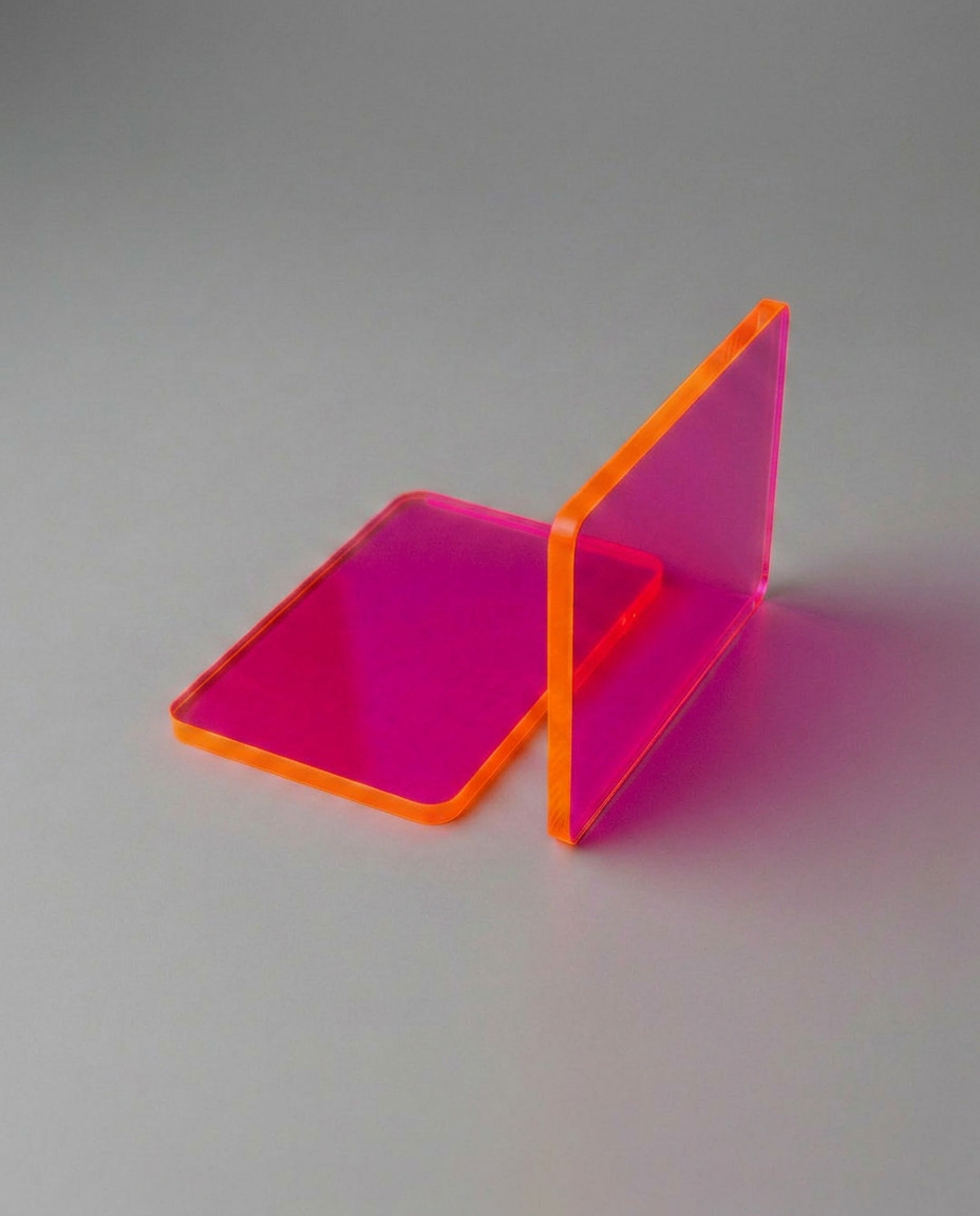 Plexiglas® acrylic glass fluorescent blue red/pink yellow orange plate cut