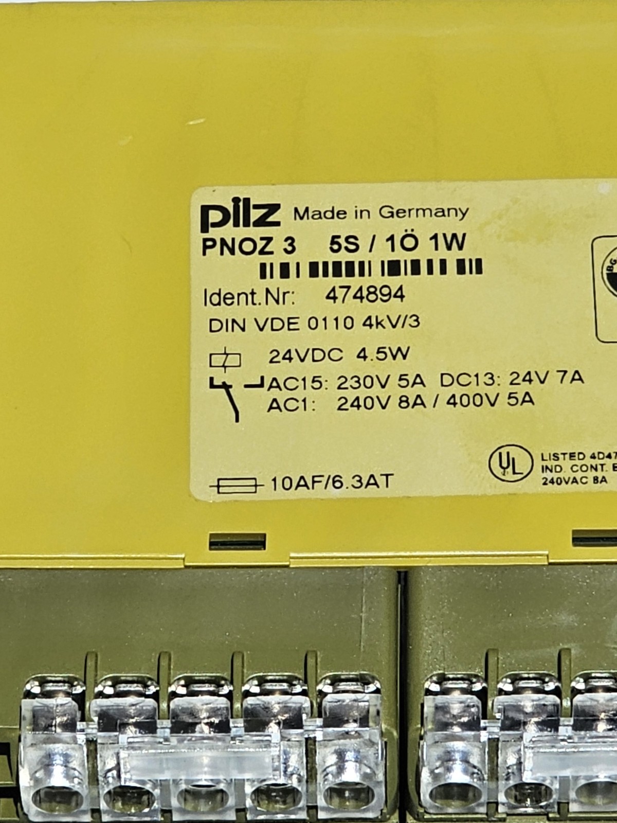 PILZ PNOZ 3 SAFETY RELAY 474894 24Vdc 4.5W PNOZ/3 24VDC 5S 1O 1W