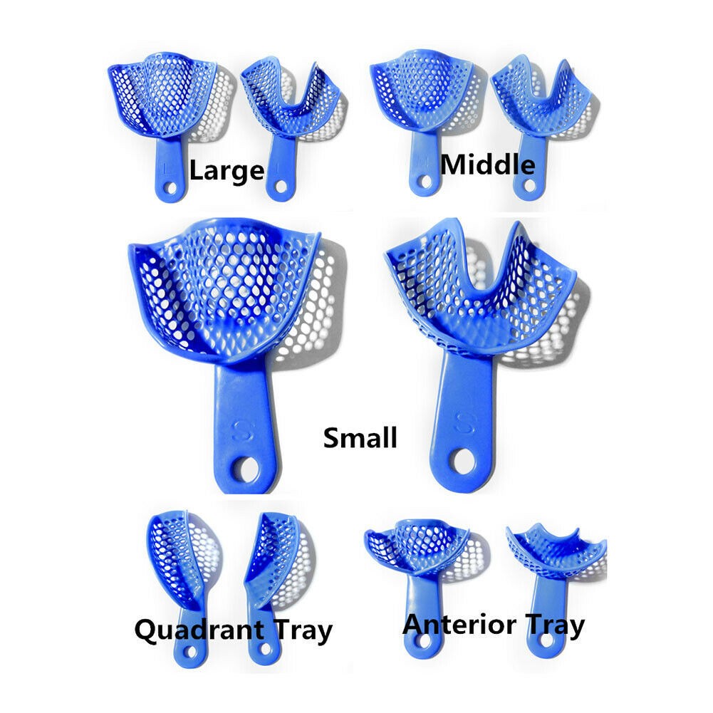 Dental Autoclavable Plastic Steel Impression Trays Denture Blue L/M/S/Q/A Opt