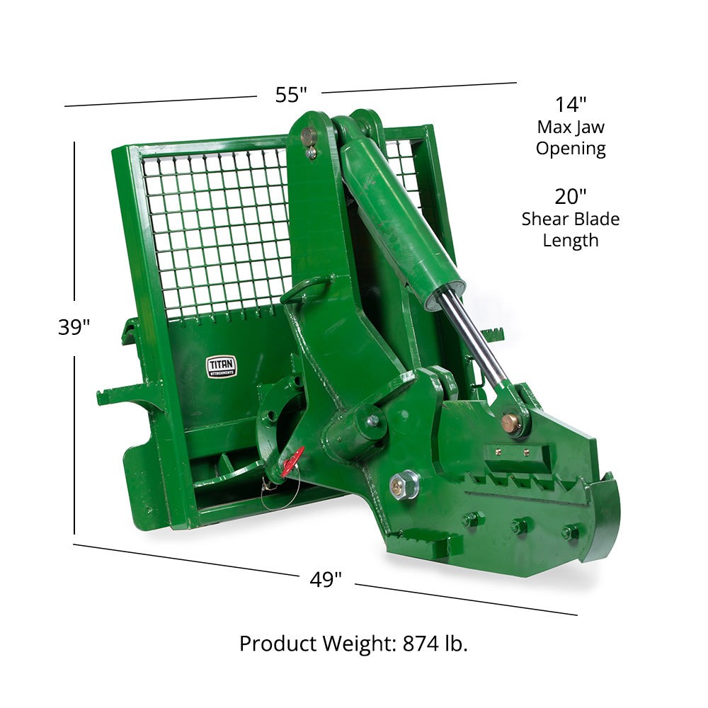 Titan Attachments 12″ Rotating Tree Shear Attachment 5″ Cylinder JD Hook and Pin