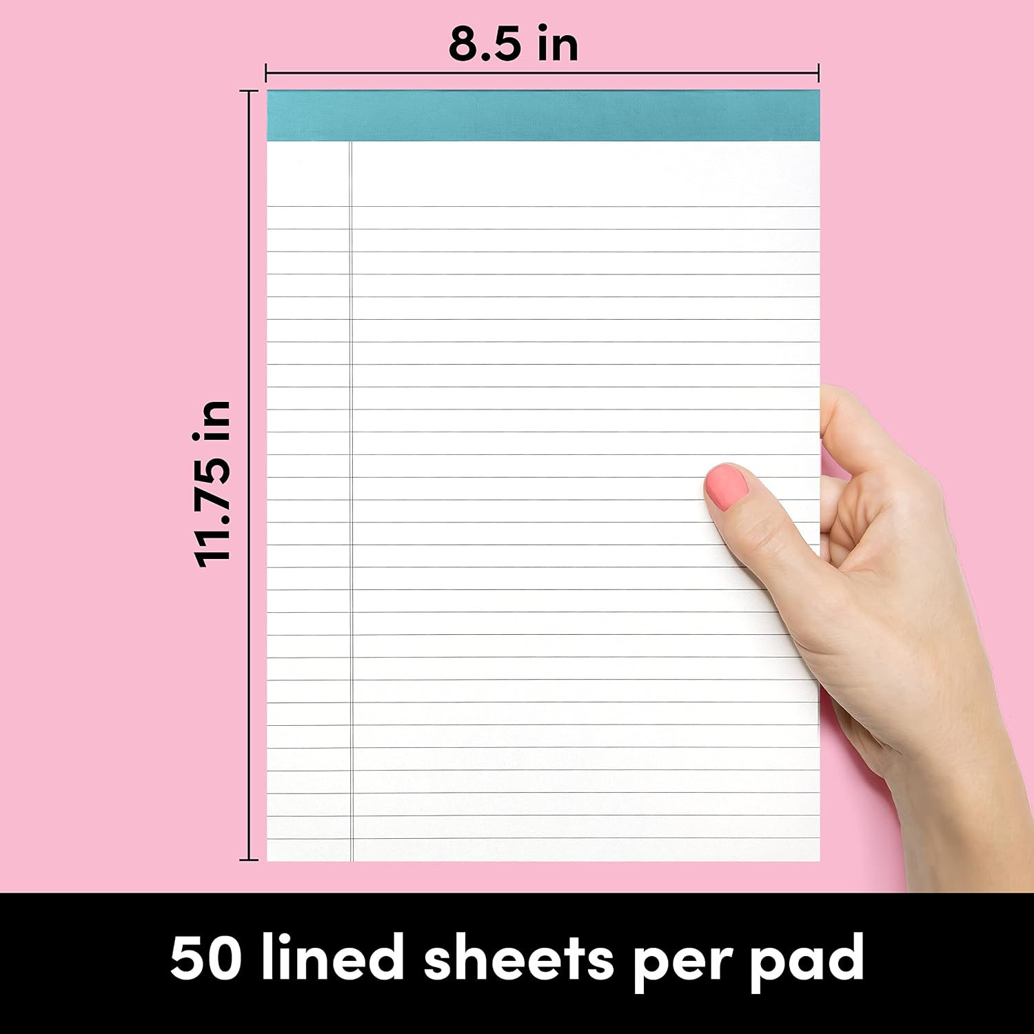 6 Pack Lined Legal Pads 8.5×11″ Wide Ruled Notebook Color Binding 50 Sheets
