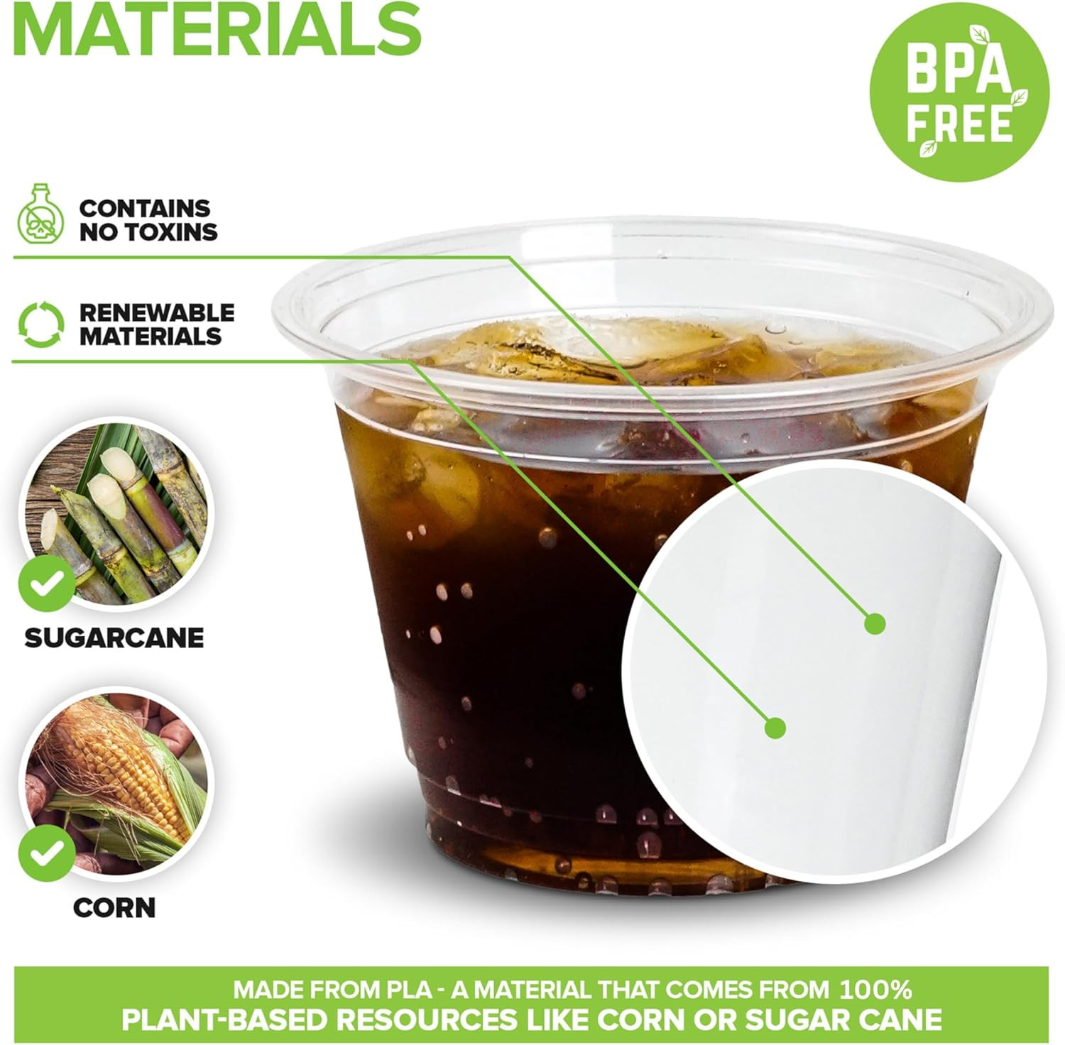 Stock Your Home 9 Oz Commercially Compostable Cold Cups (50 Pack), Eco Party Cup