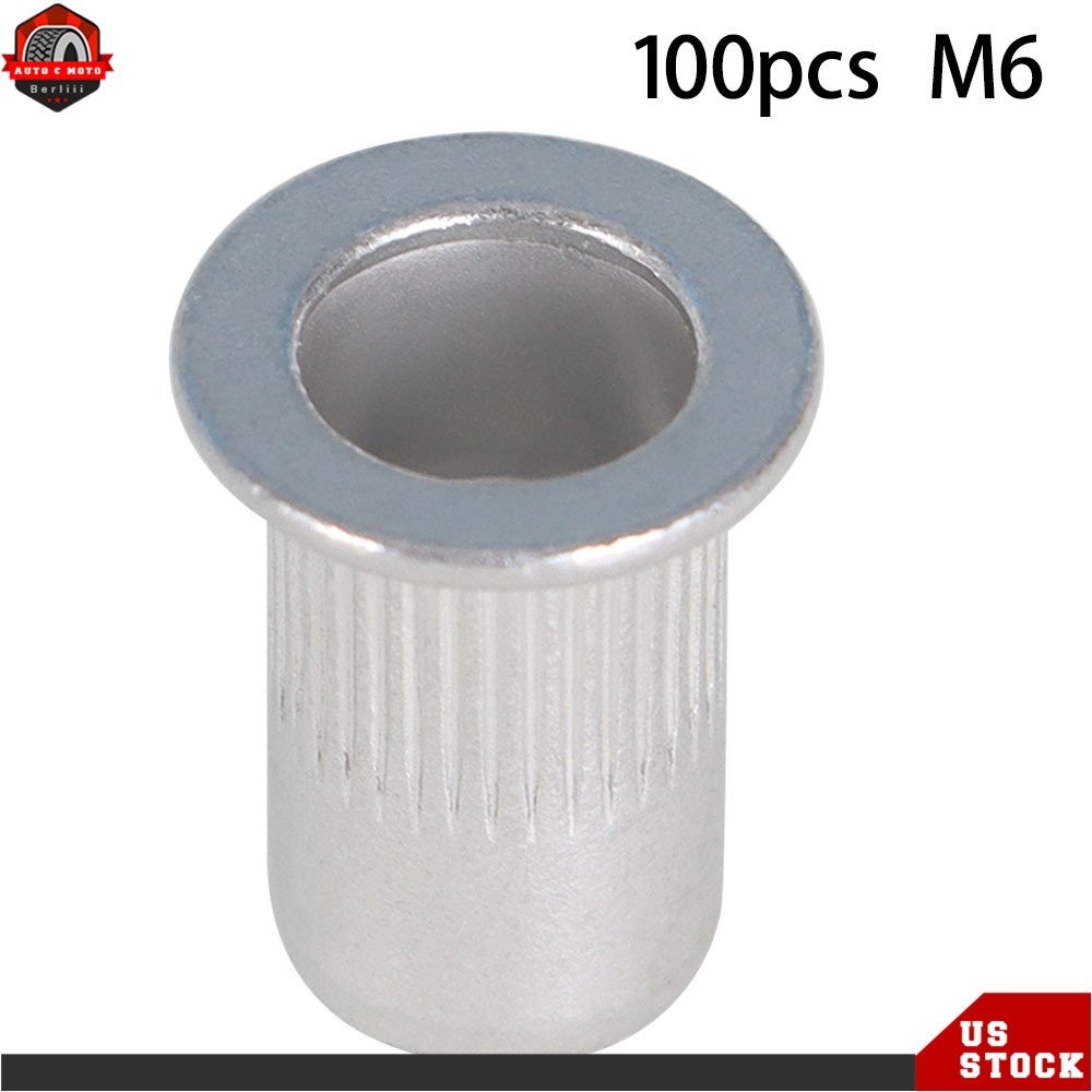 Aluminum Rivet Nut rivnut Insert Nut Pack Of 100 M6 6mm Flat Head NEW