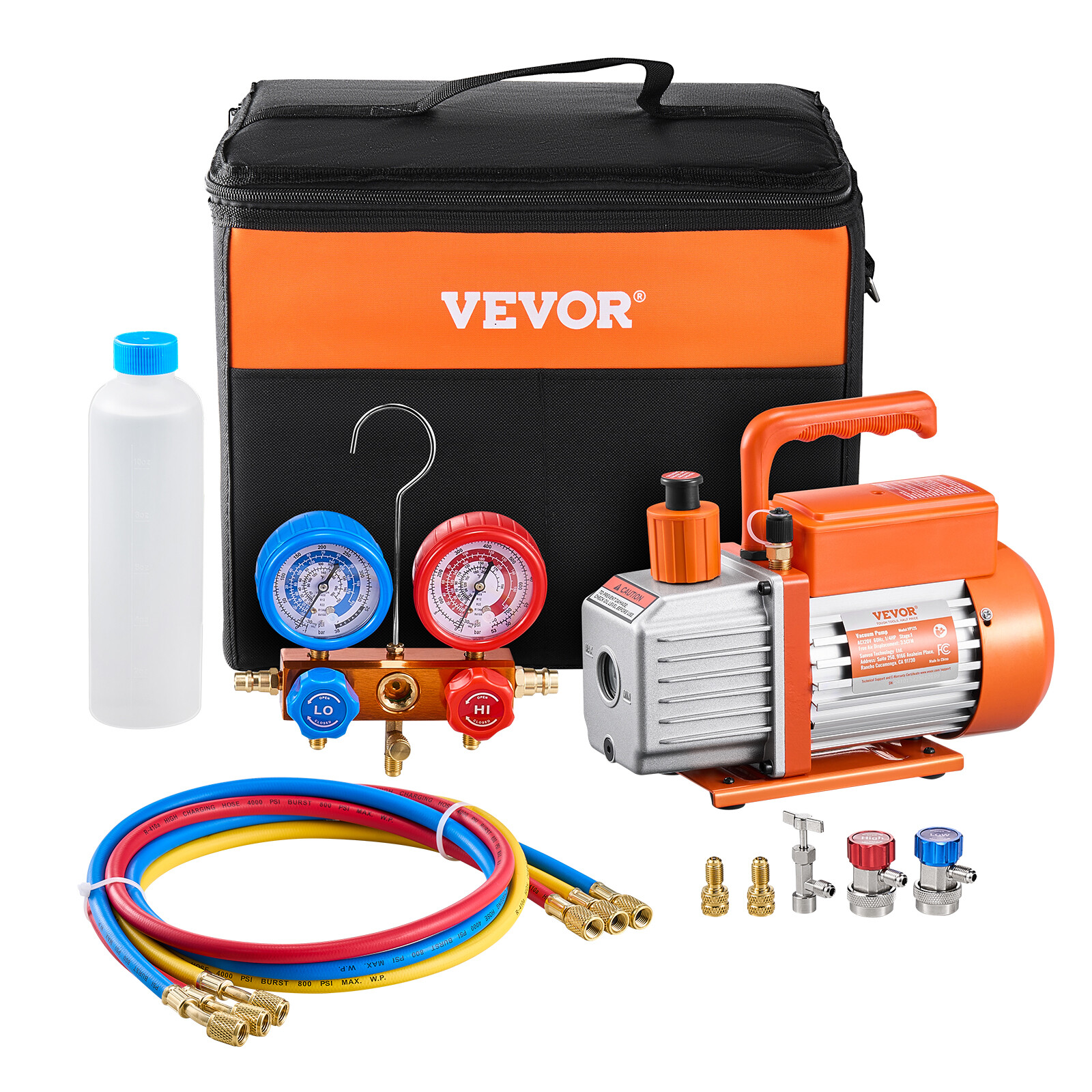 3.5 CFM HVAC Single Stage Rotary Vane Vacuum Pump and Manifold Gauge Kit