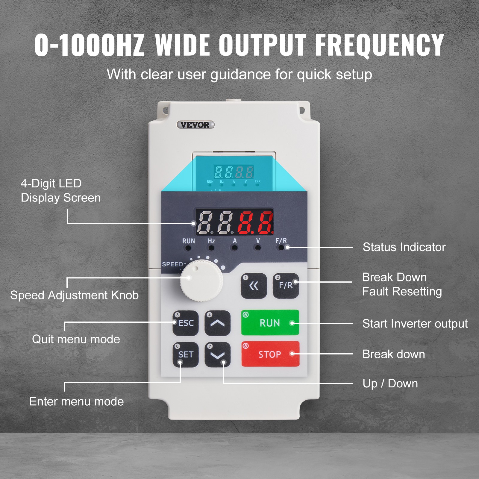 VEVOR 4KW 220V 5HP RS485 Variable Frequency Drive Converter VFD Inverter+Cable