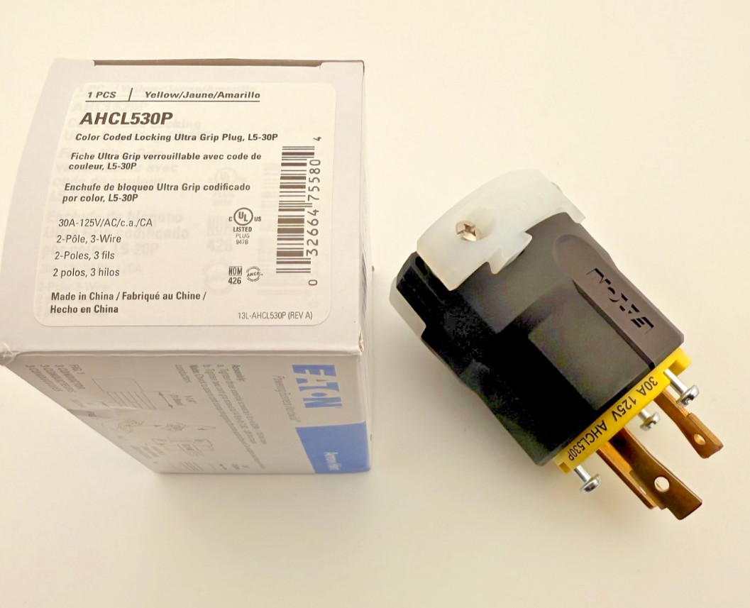 NEW Eaton ArrowHart AHCL530P L5-30P Yellow Locking Plug 125V 30A 2p3w Ultra Grip