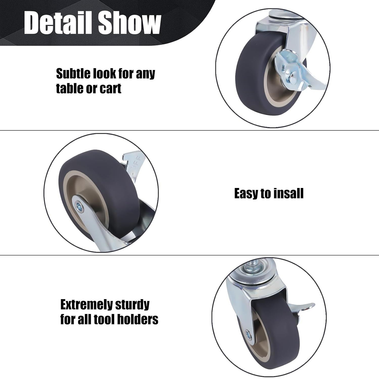 3 Inch Stem Caster Wheels Set of 4, Heavy Duty 600 Lbs Quiet Non-Marking Rubber