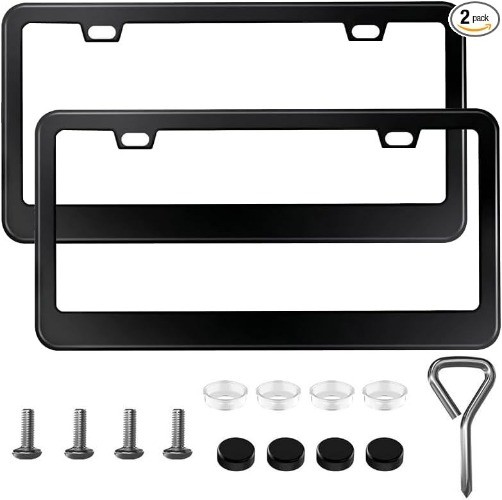 Premium Matte Black License Plate Frame Set of 2, Stainless Steel Front and Rear
