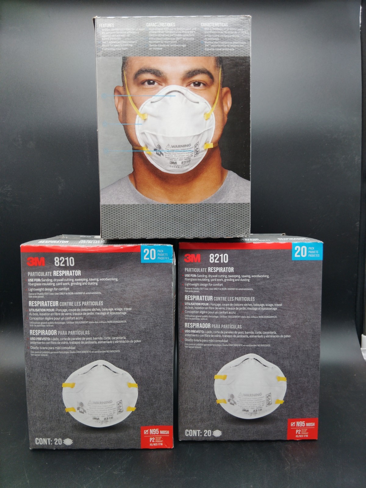 Lot of 3 3M 8210 N95 Particulate Respirator Mask Box of 20 EXP 10/2025 NIOSH