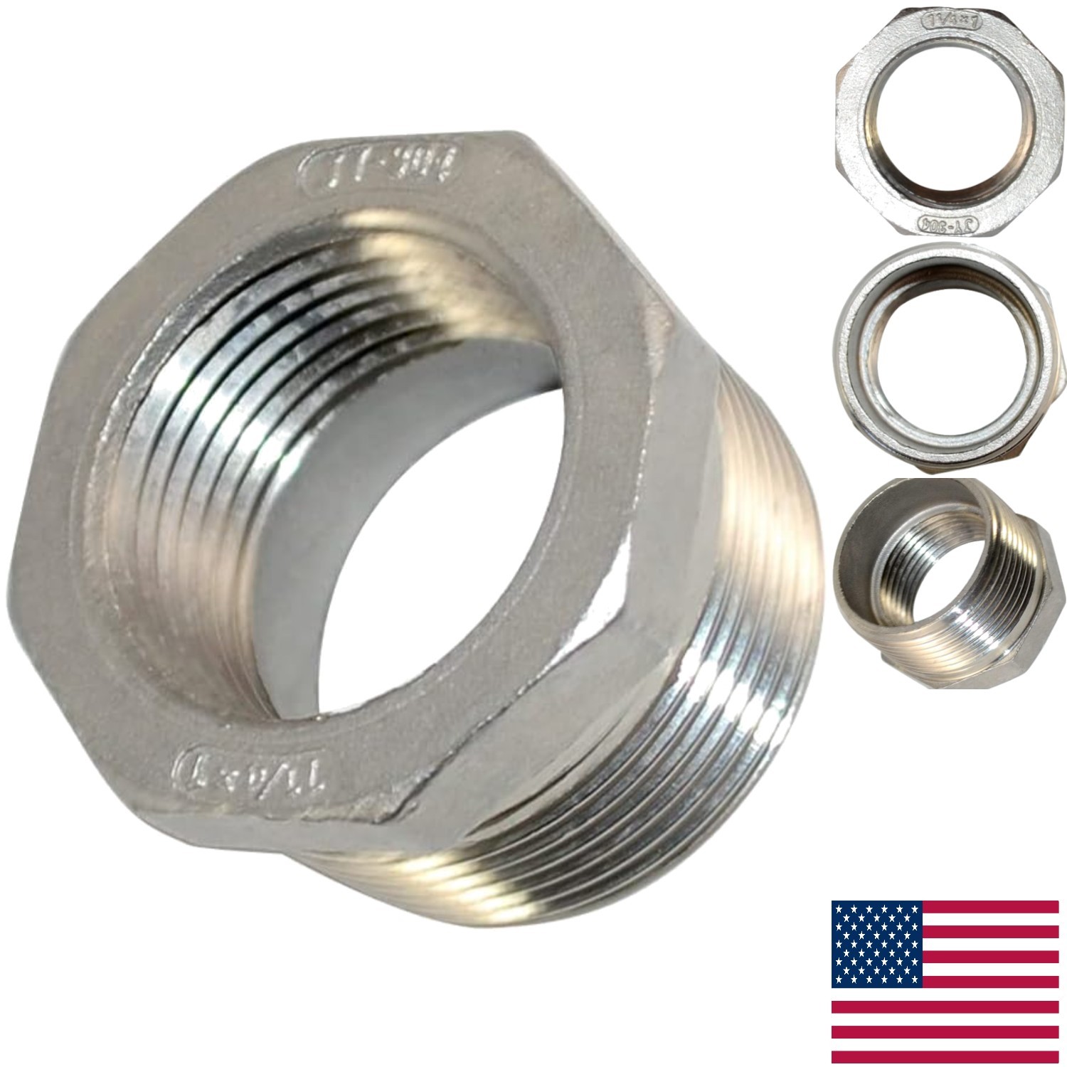 High Pressure 1-1/4″ Male to 1″ Female NPT Stainless Steel Adapter Fitting