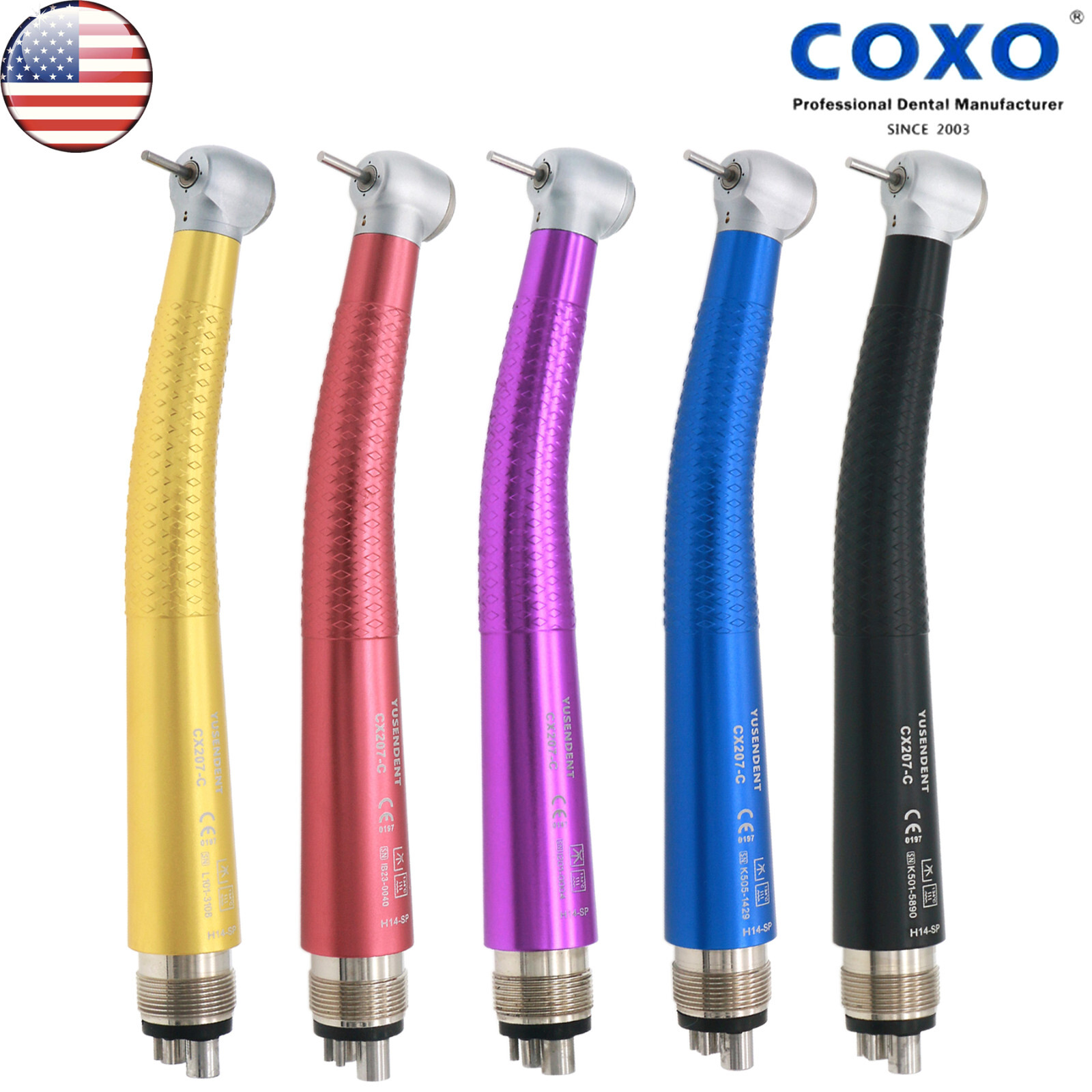 US COXO Dental Colorful CX207-C High Speed Air Turbine Handpiece 4 Hole M4 Blue
