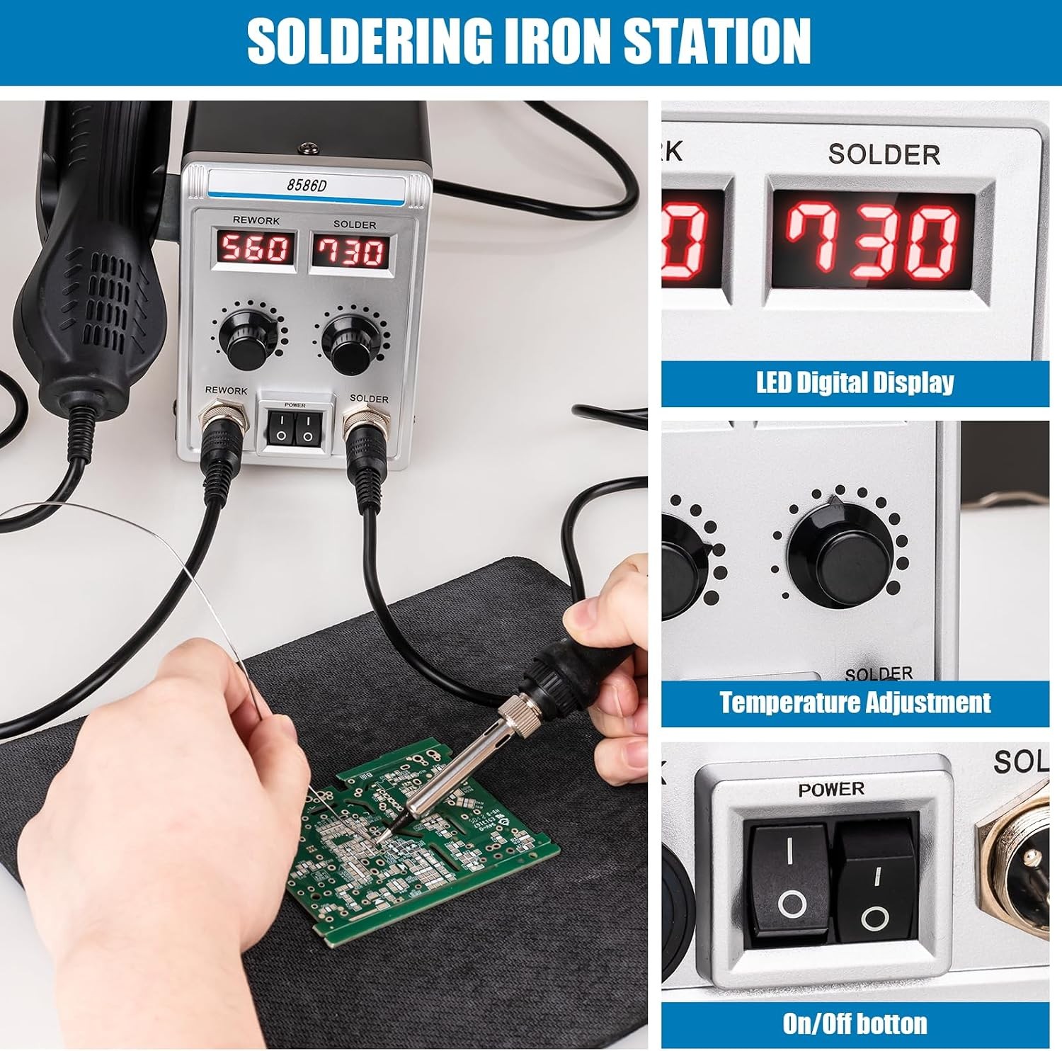 2 In 1 Soldering Iron Station SMD Hot Air Rework With Heat Gun Solder Iron Kit