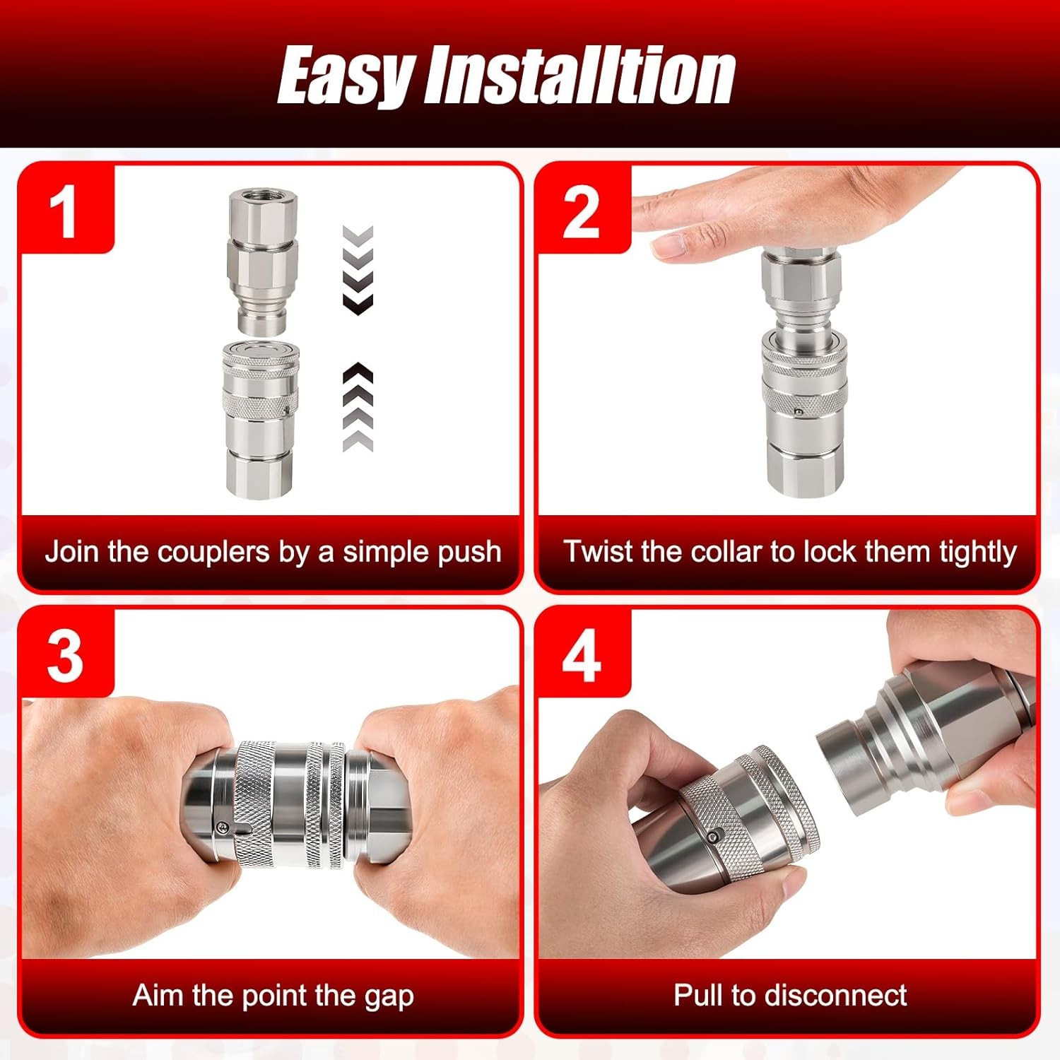 1/2’’ NPT Flat Face Hydraulic Quick Couplers, Skid Steer Hydraulic Couplers