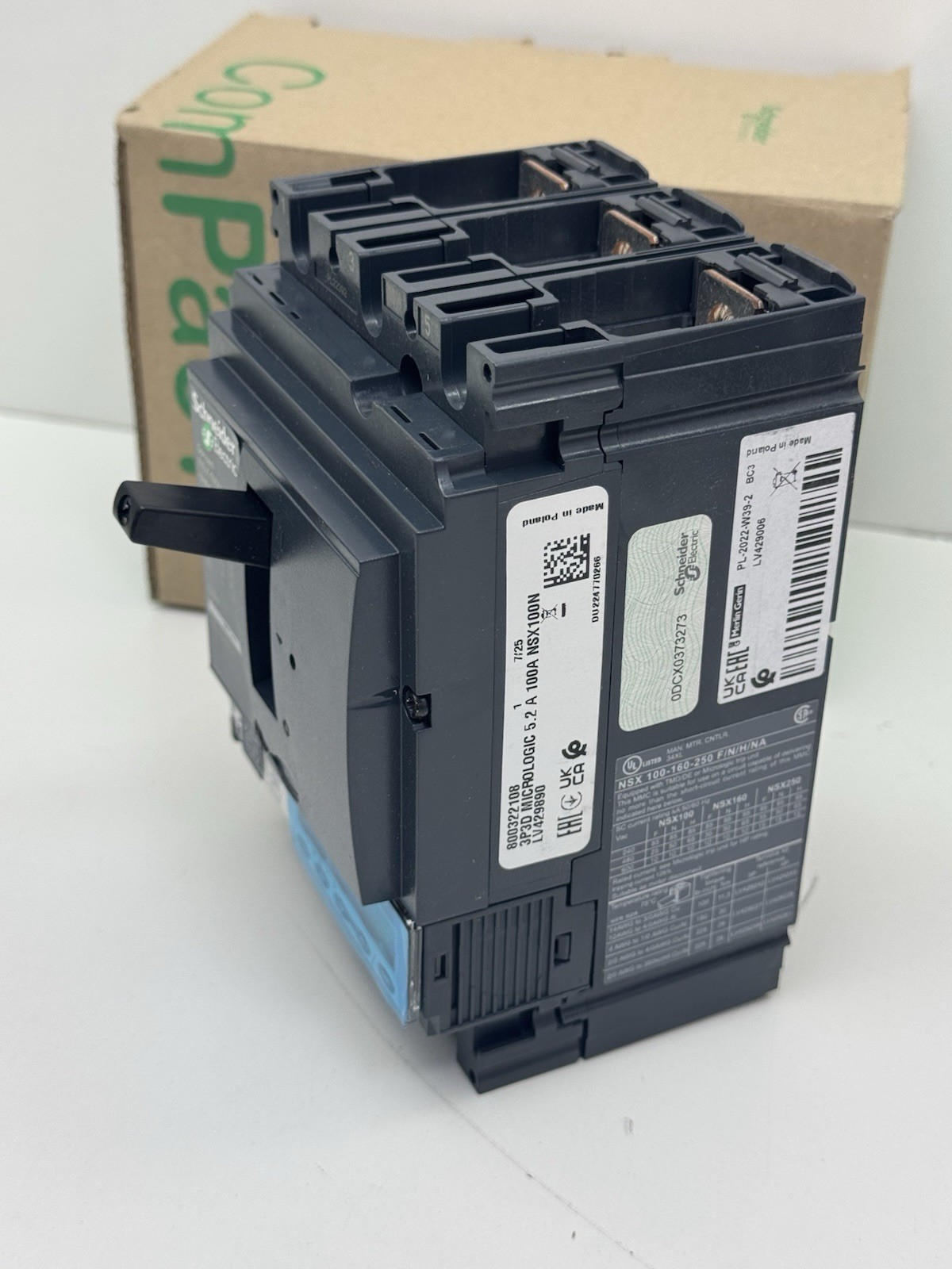 SCHNEIDER ELECTRIC LV429890 COMPACT NSX 3P3D MICROLOGIC 5.2A 100 NSX100N