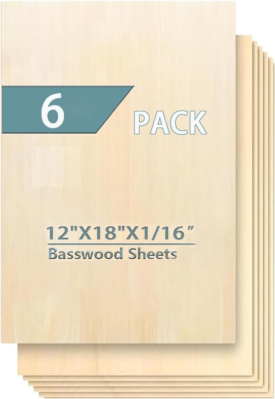 Cassny Unfinished Wood Pieces,6 Pack Basswood Sheets18 x12 x 12x18x1/16