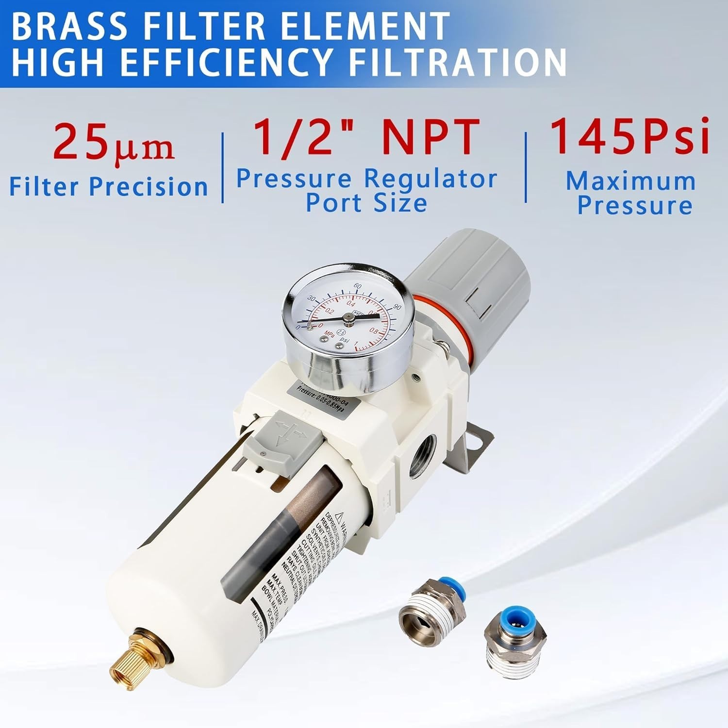 1/2″NPT Pneumatic Air Dryer 5 Micron Brass Filter Semi-Auto Drain 0-150PSI Combo