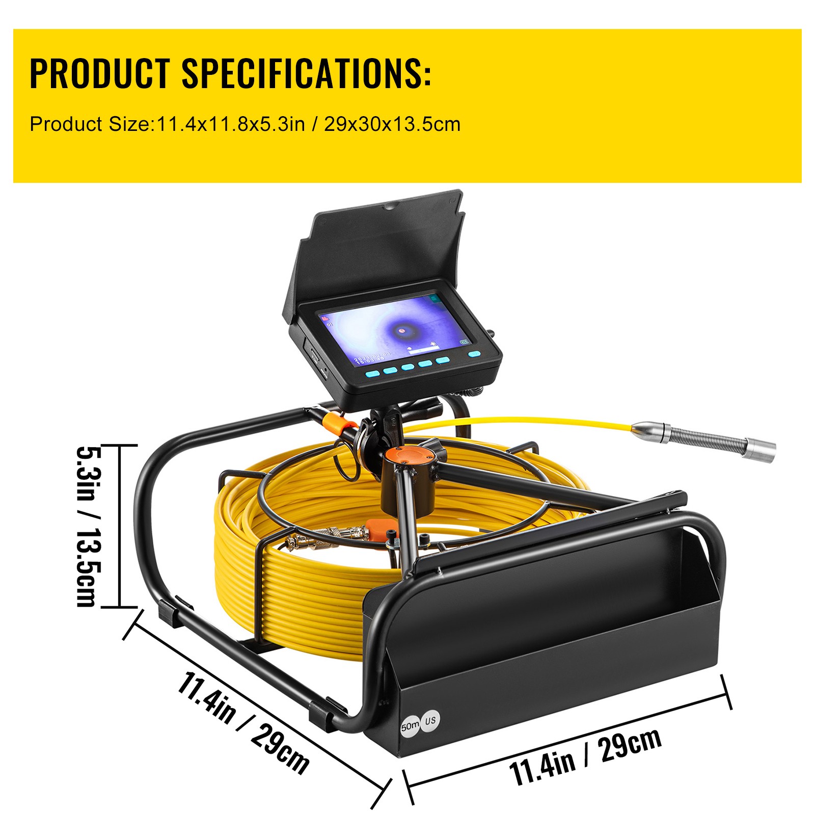 VEVOR Sewer Camera 164FT/50M HD Drain Pipe Inspection Camera 4.3 In LCD Monitor