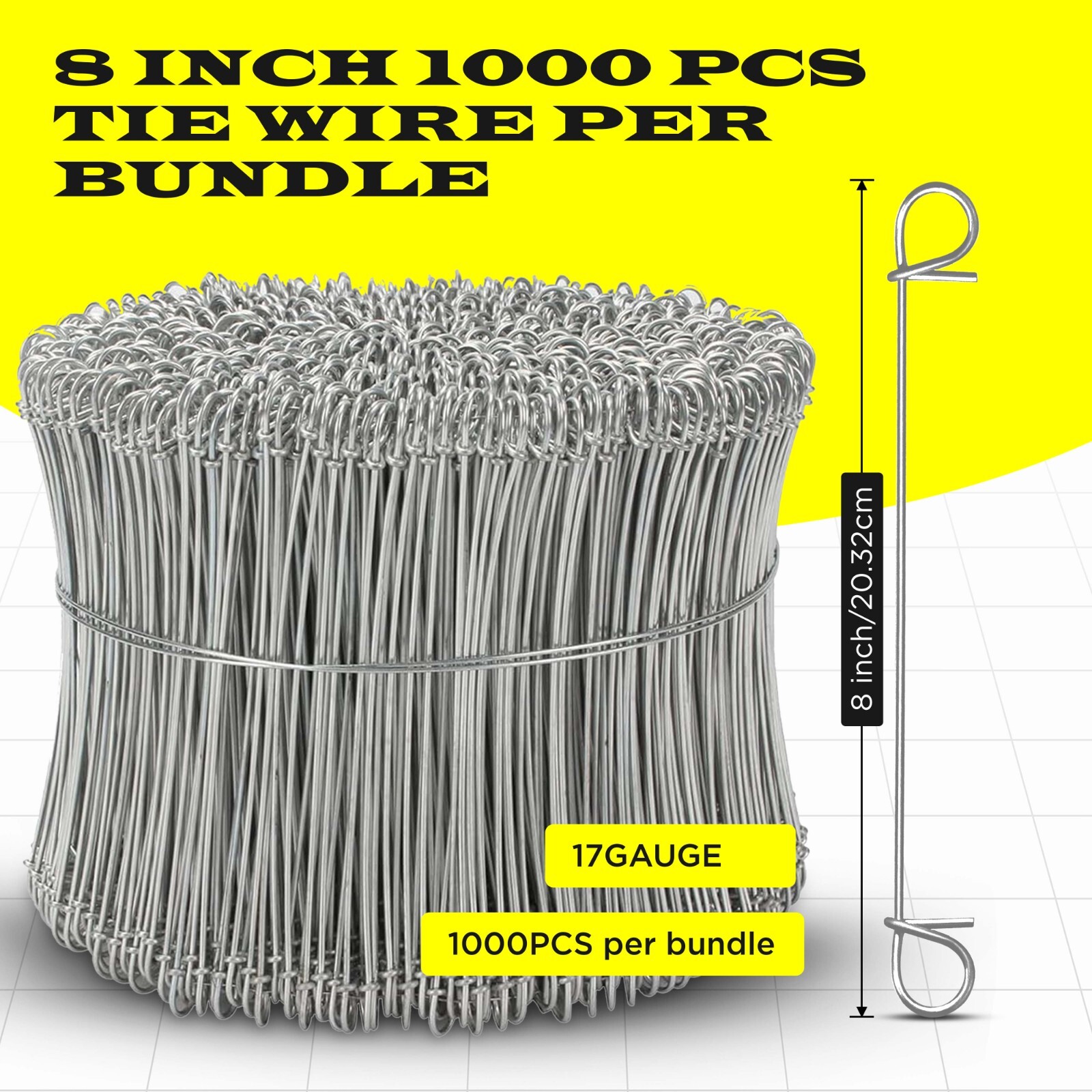 8 Inch x 1000pc STAINLESS STEEL Double Loop Rebar Wire Ties, 16 Gage, SIMBASTEEL