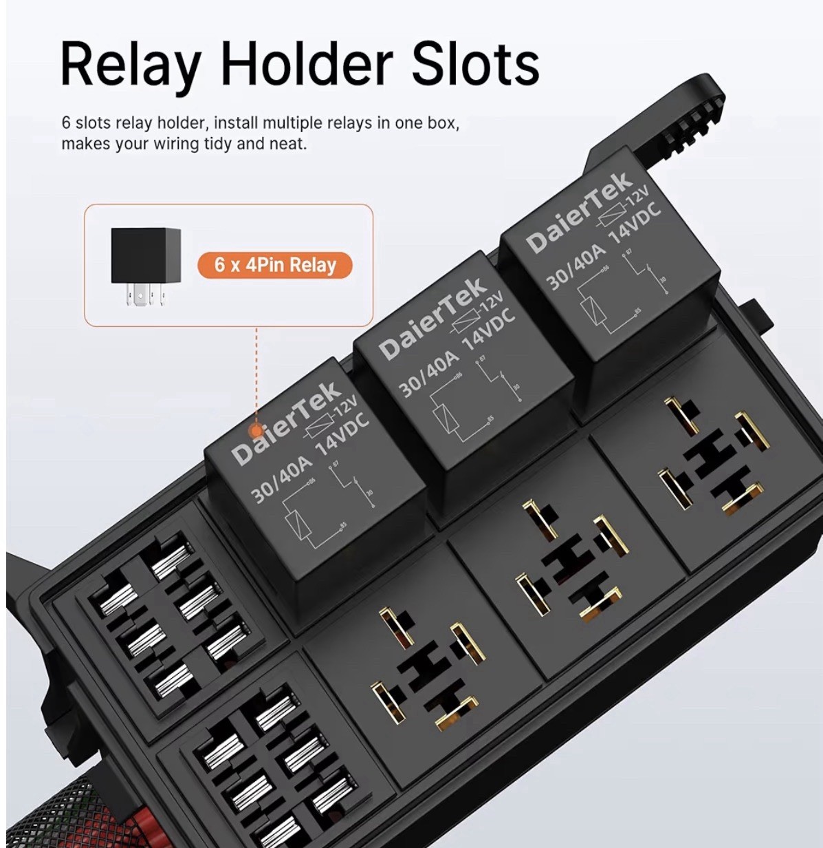 Universal 12V 6-Way Relay Fuse Box 6 Slot ATC/ATO Fuse Pre-Wired Relay Panel