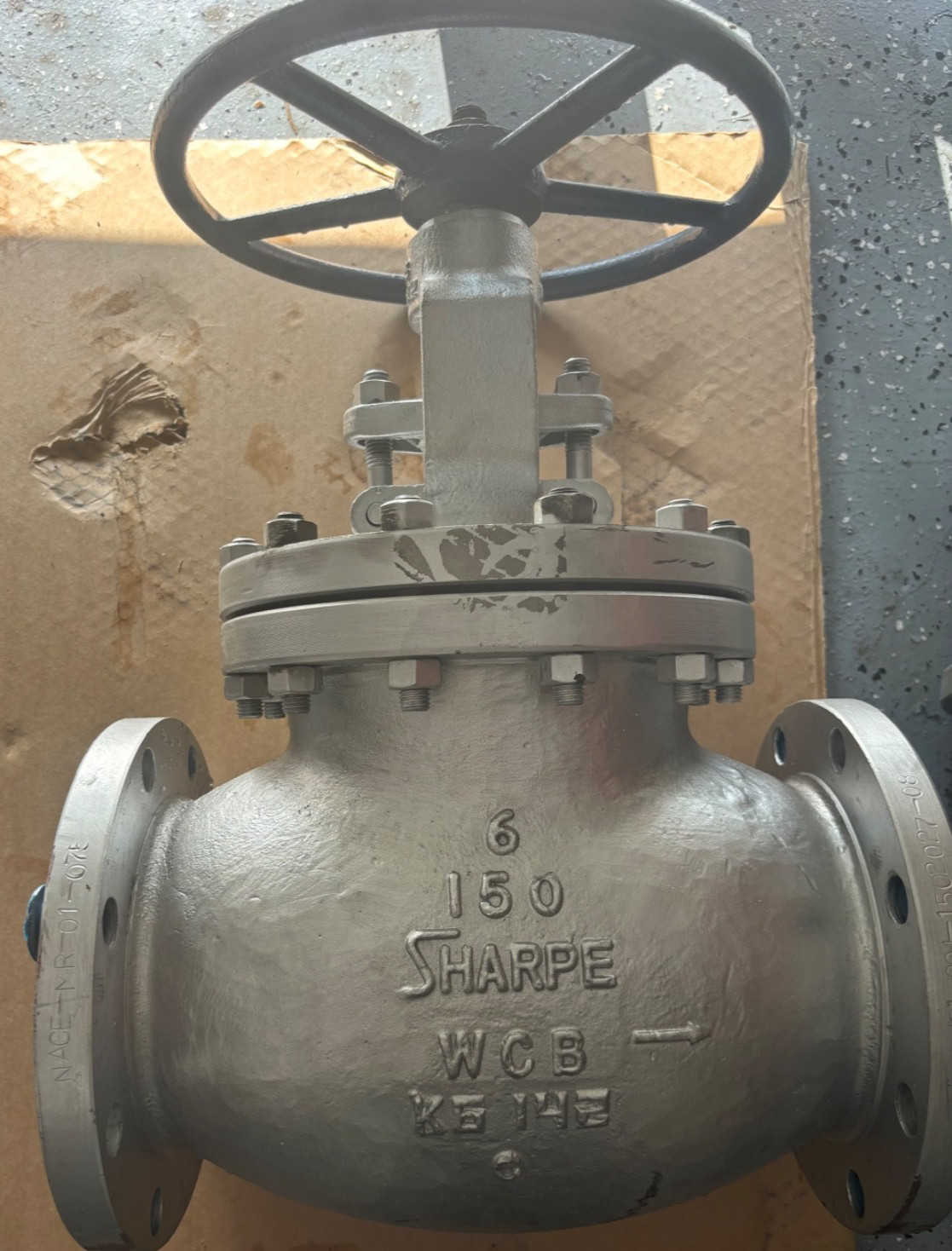 Sharpe WCB Globe Valve 6” 150# Flange Fig #45114 Stellite Seat (NEW) open box