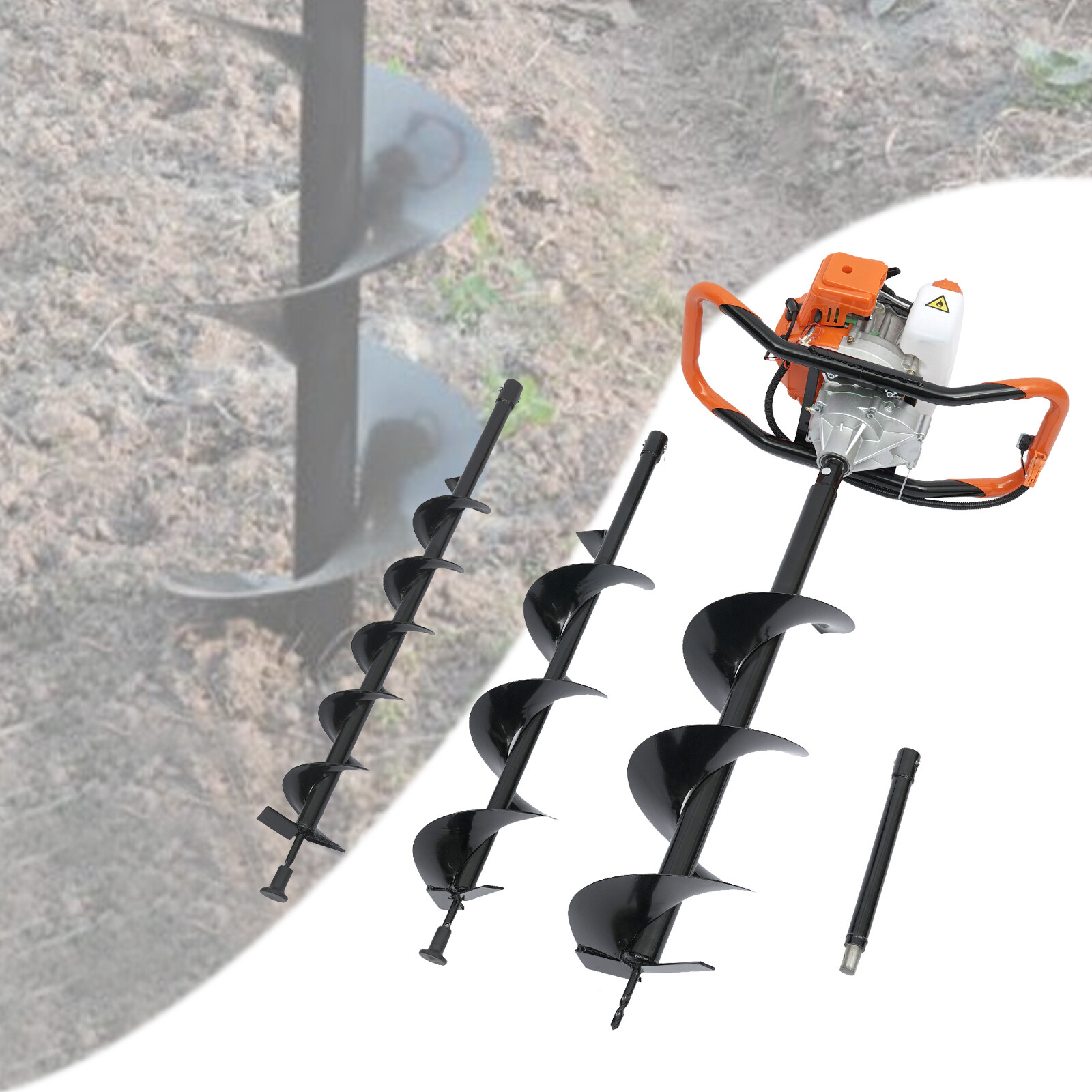 72CC/52CC Post Hole Digger Gas Powered Earth Auger Borer Ground w/ 4″ 6″ 8″ Bits
