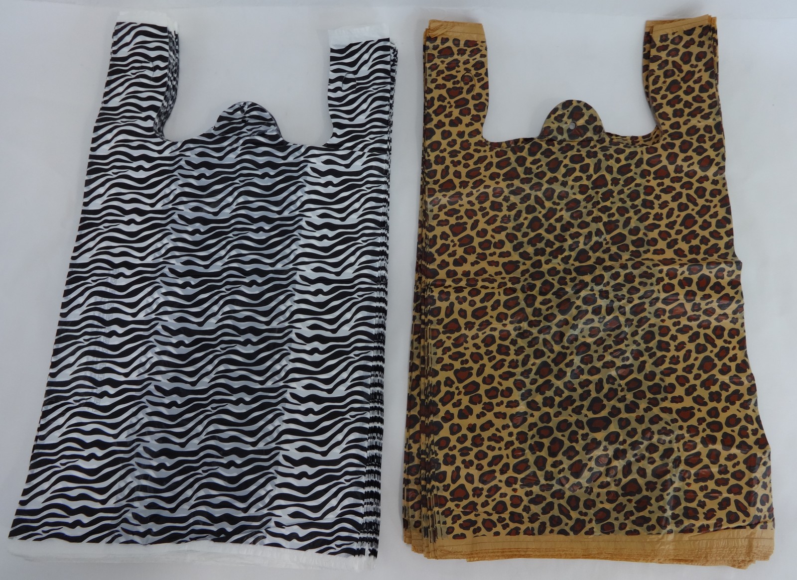 100 Qty 50 Zebra & 50 Leopard Print Design Plastic T-Shirt Bags Handle 11.5x6x21