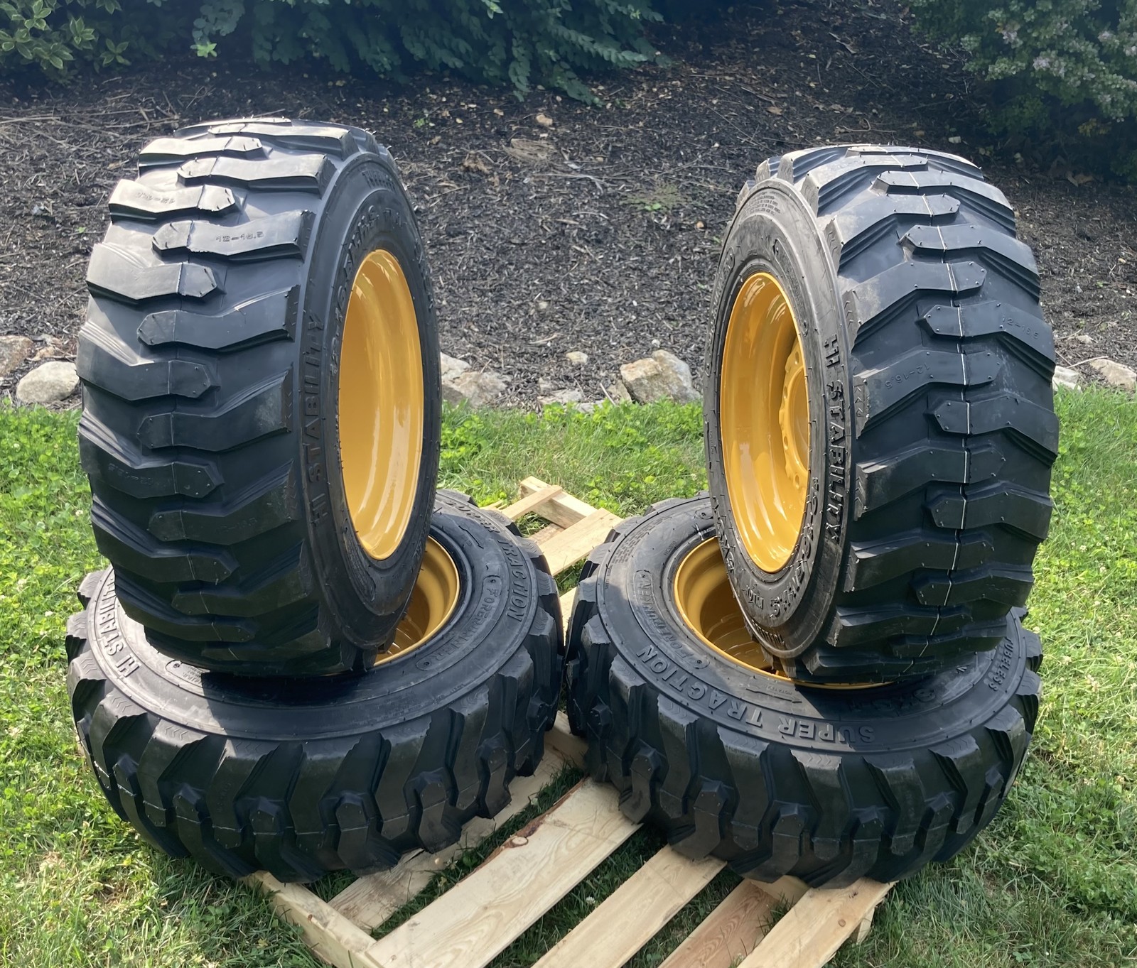 1 or 4-12-16.5 Skid Steer Tires/Rims/Wheels for Caterpillar & more-12X16.5-14PLY