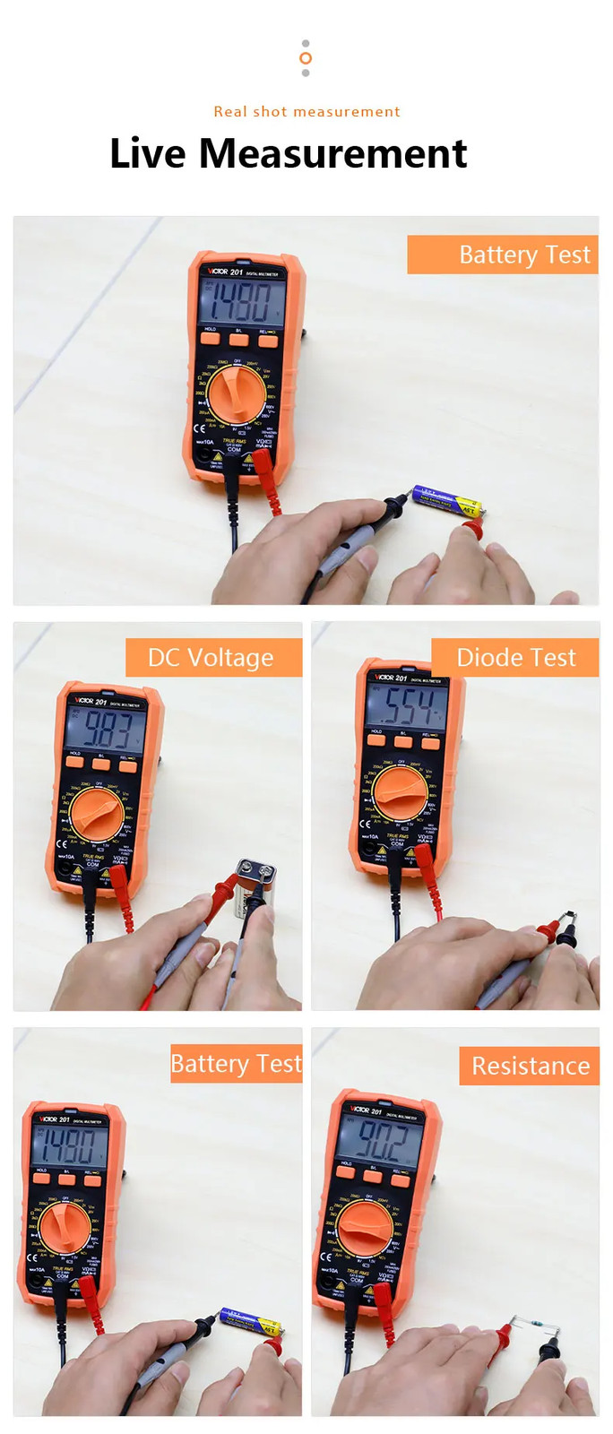 Digital Multimeter Portable Compact Manual Ranging Voltage Current Resistance