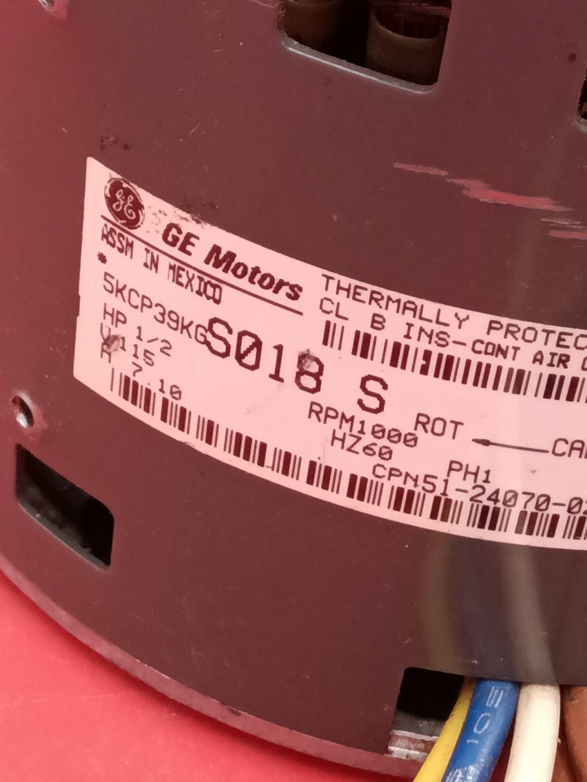 GE 5KCP39KGS018S 51-24070-02 Condenser Fan Motor 1/2HP 115V 1000RPM