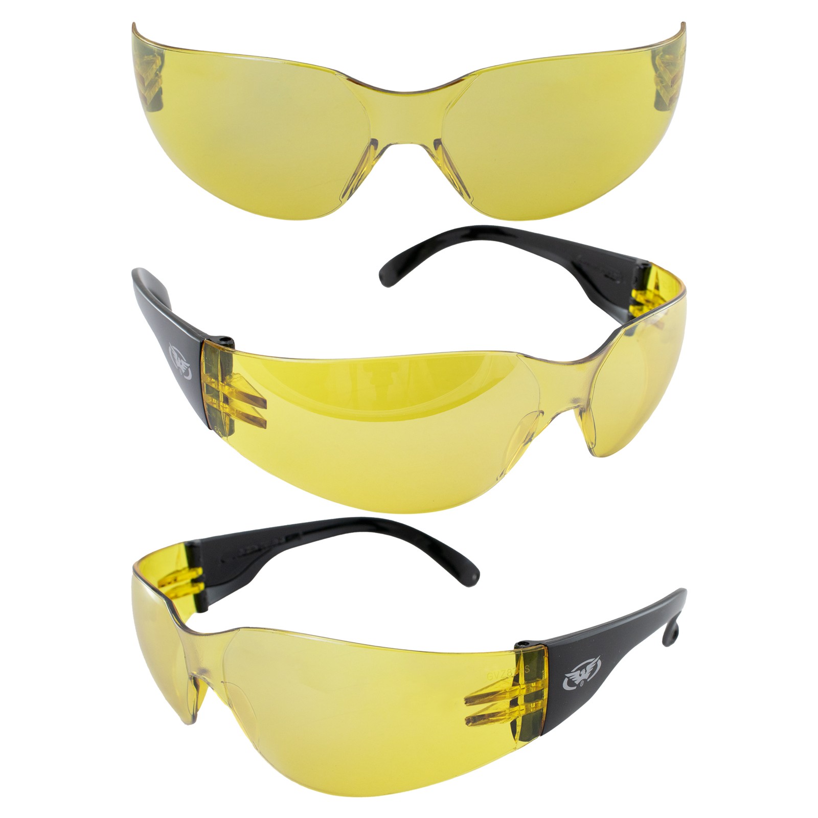 RIDER WRAP AROUND SAFETY GLASSES SHATTERPROOF YELLOW LENS by GLOBAL VISION