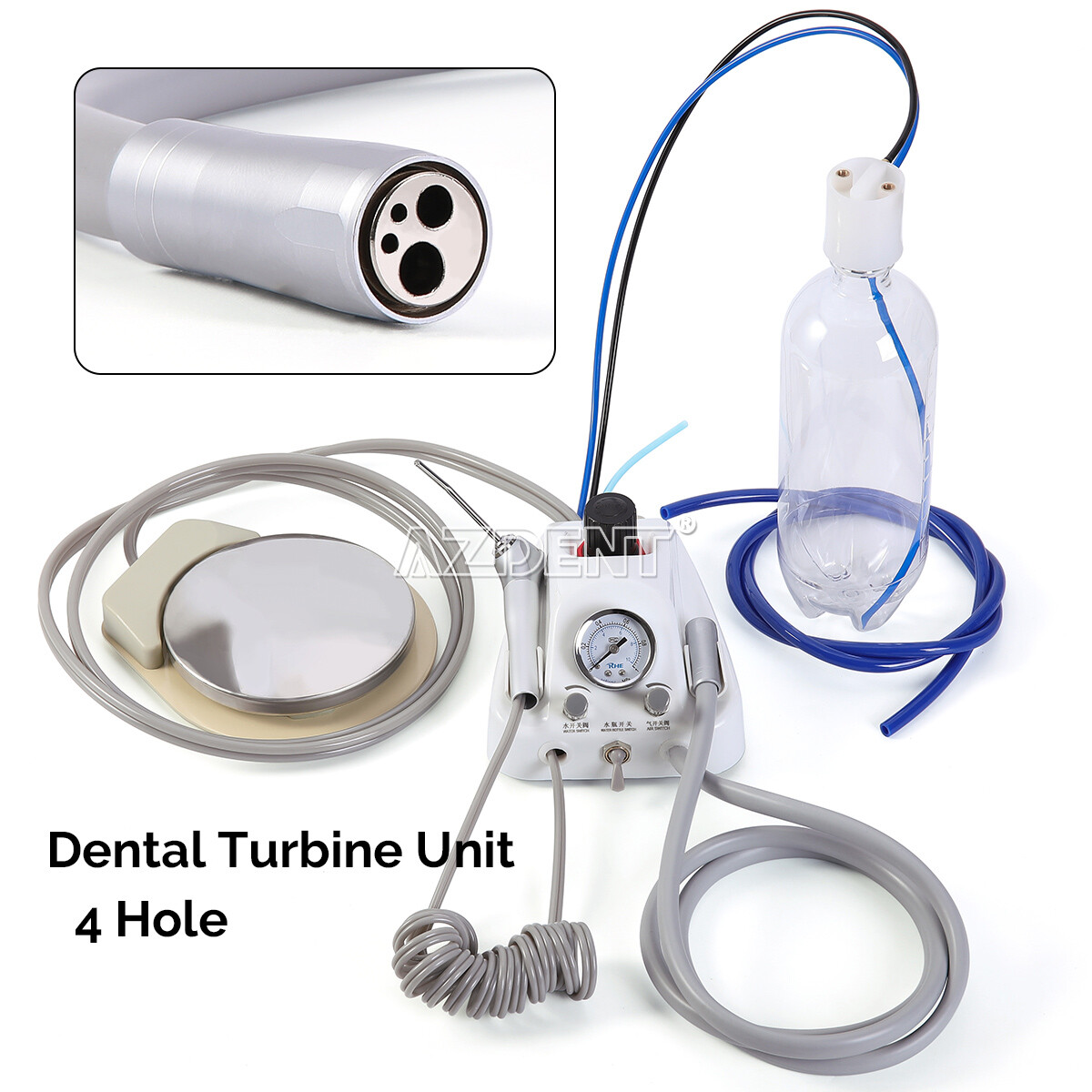 Portable Dental Turbine Unit 3 Way Syringe Work with Air Compressor 4 Holes