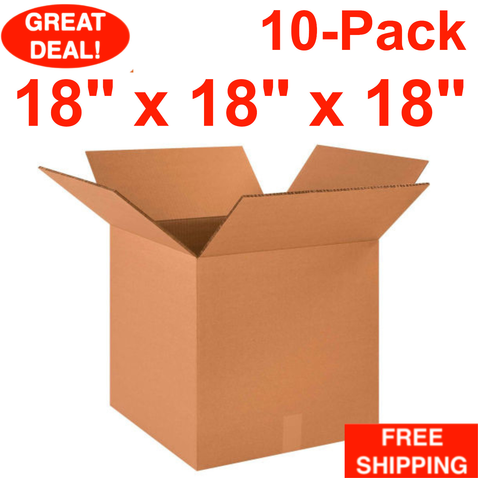 10-Pack 18″ x 18″ x 18″ Heavy-Duty Double Wall Cardboard Corrugated Shipping Box