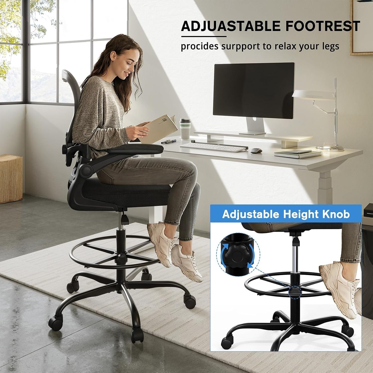 Heavy-Duty Ergonomic Chair with Footrest for Standing Desks – Max 450lb Capacity