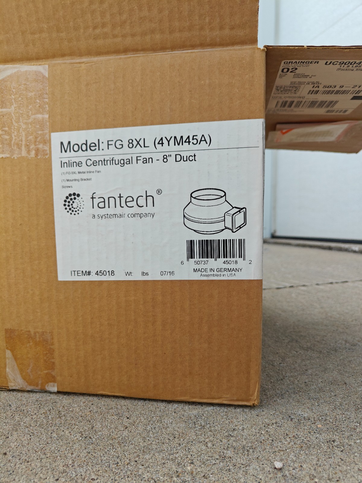 Fantech 45018 Inline Centrifugal Duct Fan, 8 In. Dia. FG8XL | New, Free Shipping