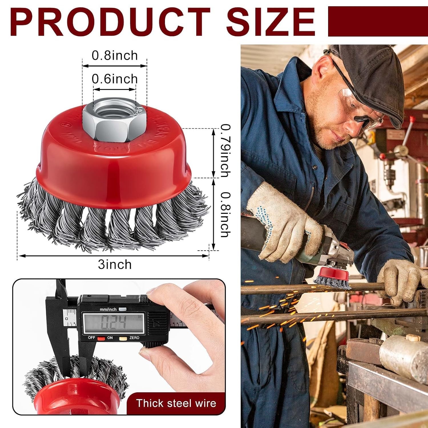 36 Pcs 3 Inch Wire Wheel Cup Brush with 5/8″-11 Threaded Arbor for 4 1/2 Angle G