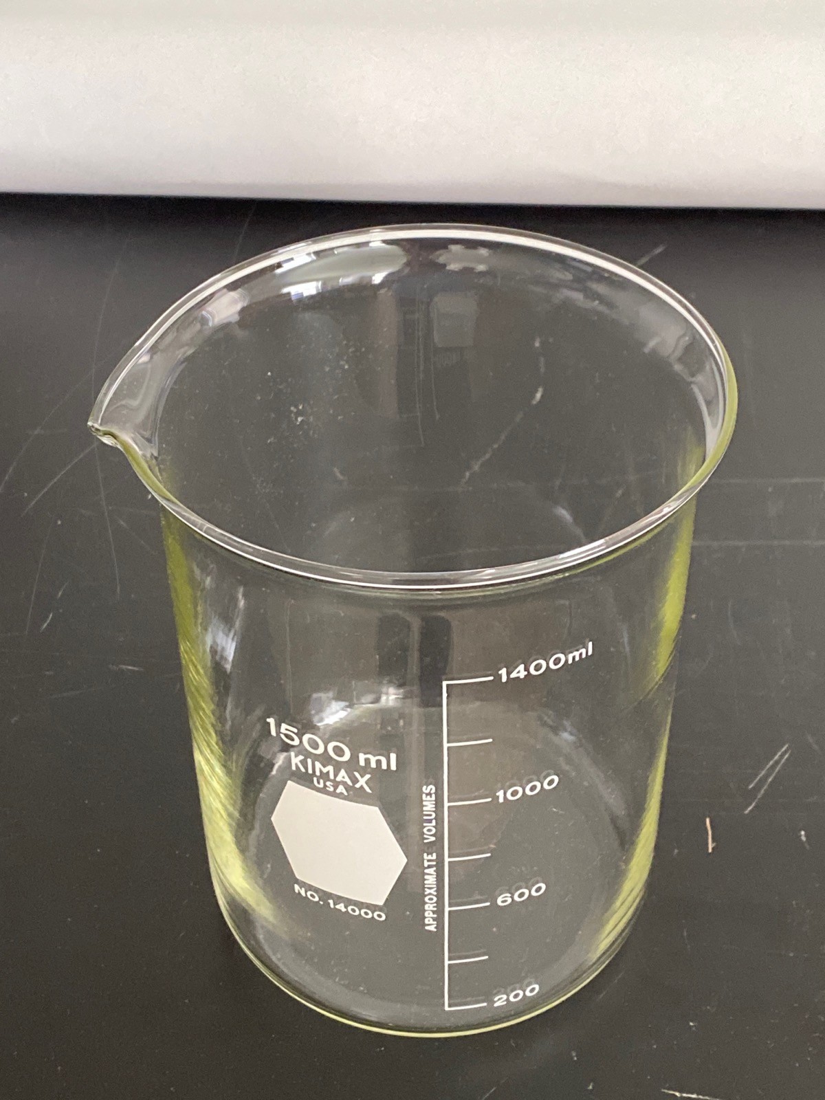 New (4/Pk) KIMAX Glass 1500mL Single Scale Graduated Griffin Beakers 14000-1500